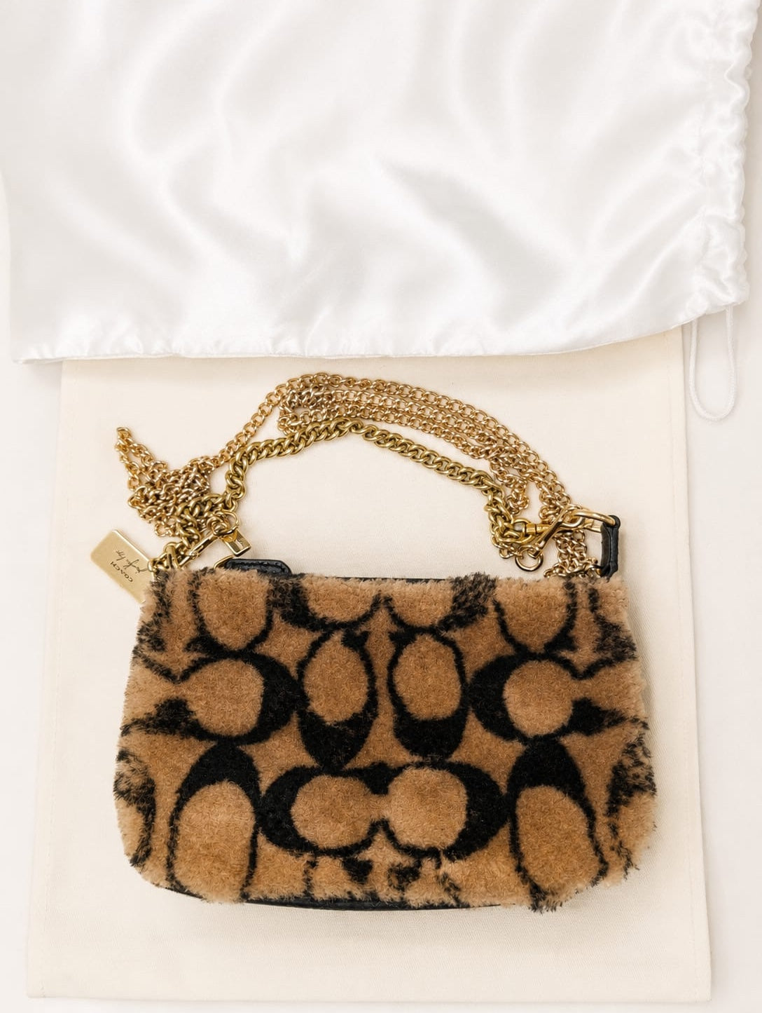 Coach shearling logo chain bag with dust bag