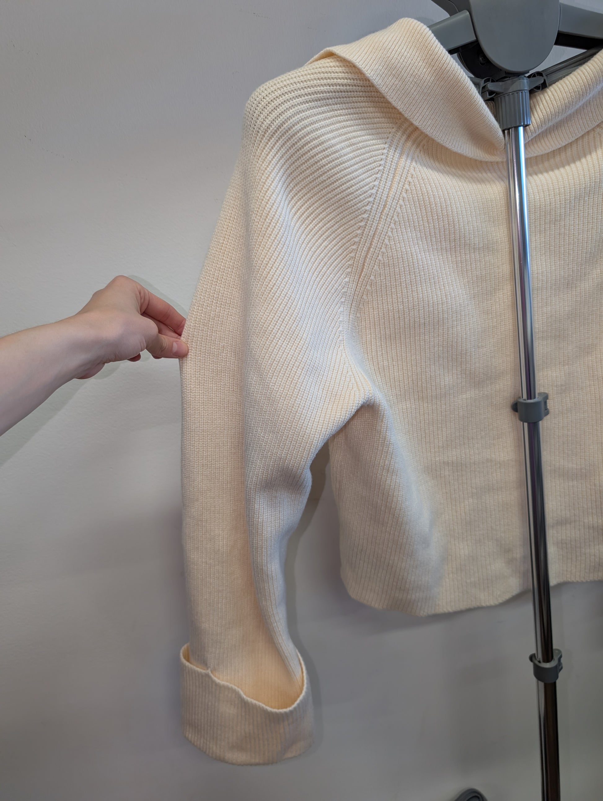 Jason Wu Cream Rib Knit Collared Sweater, Size M