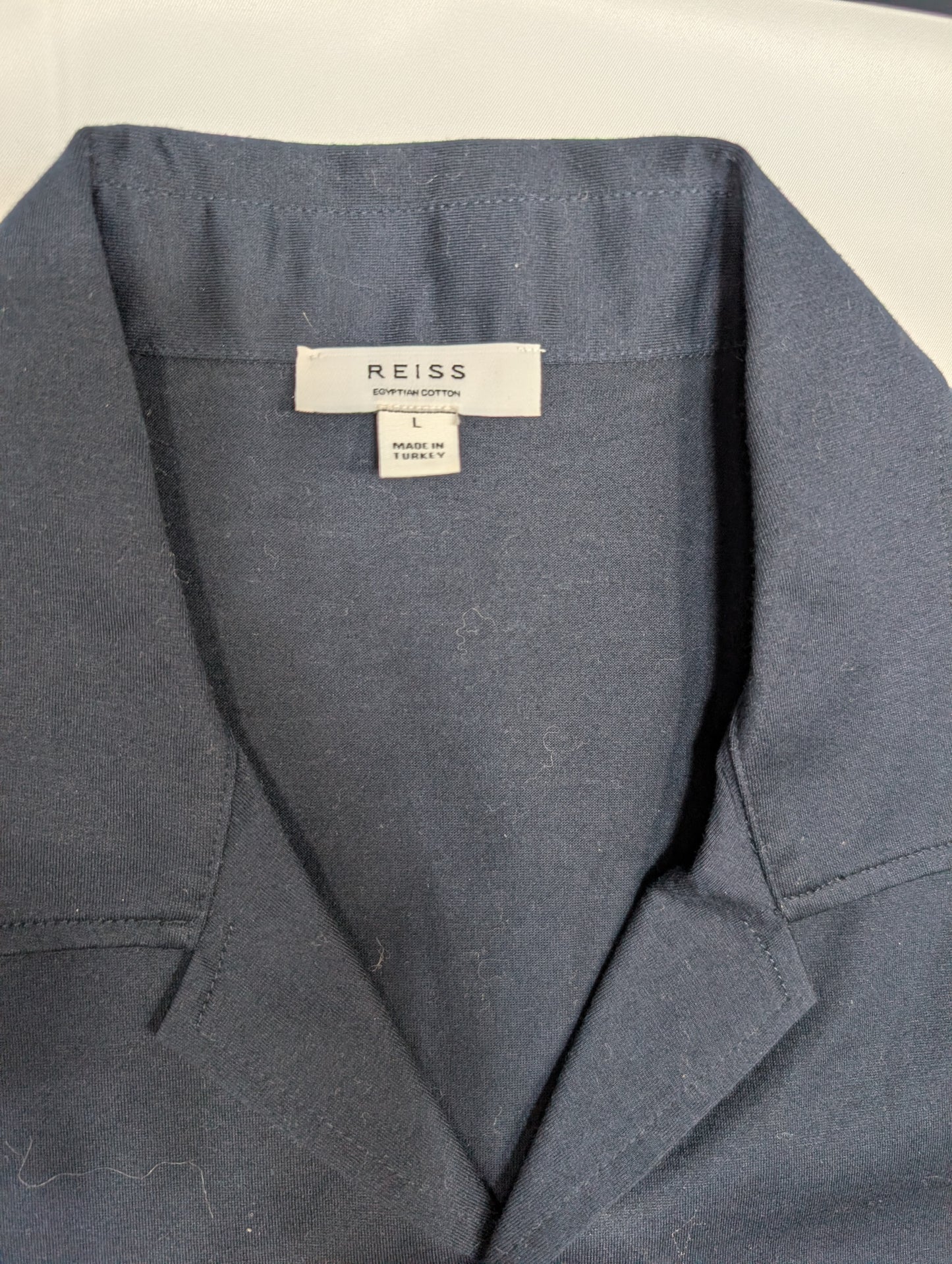 Reiss Men's Navy Short Sleeve Button-Up Shirt (L)