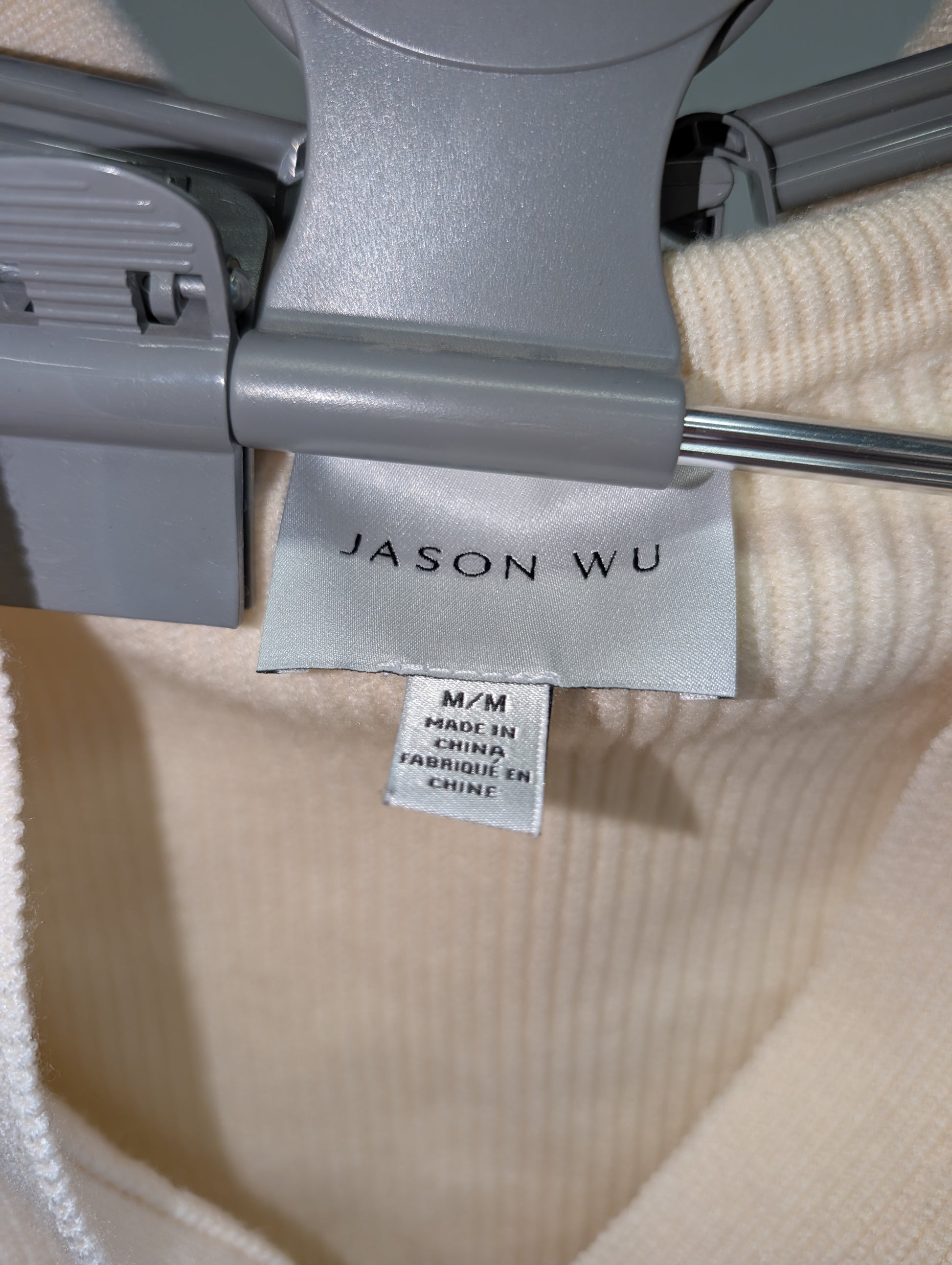 Jason Wu Cream Rib Knit Collared Sweater, Size M