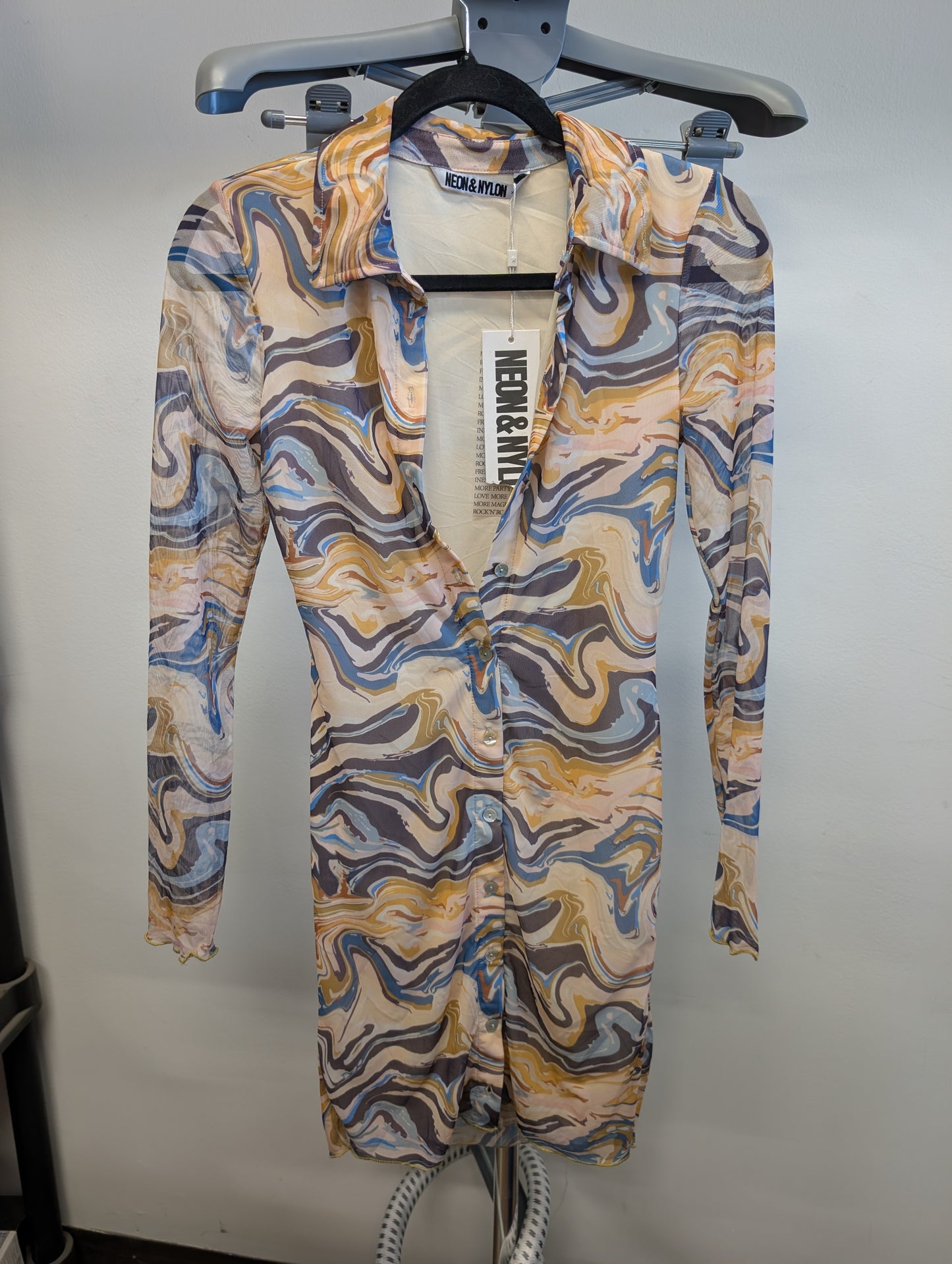 Neon & Nylon Marble Print Sheer Shirt Dress - Like New, Never Used