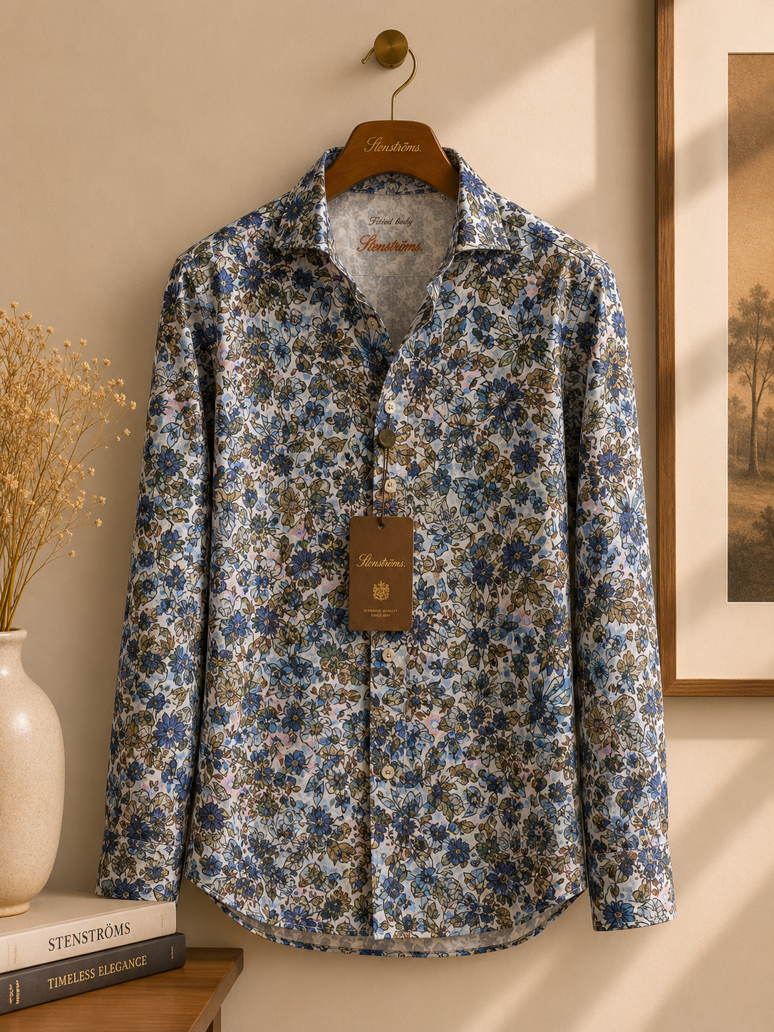 Stenströms Linen Fitted Body Floral Shirt - Like New