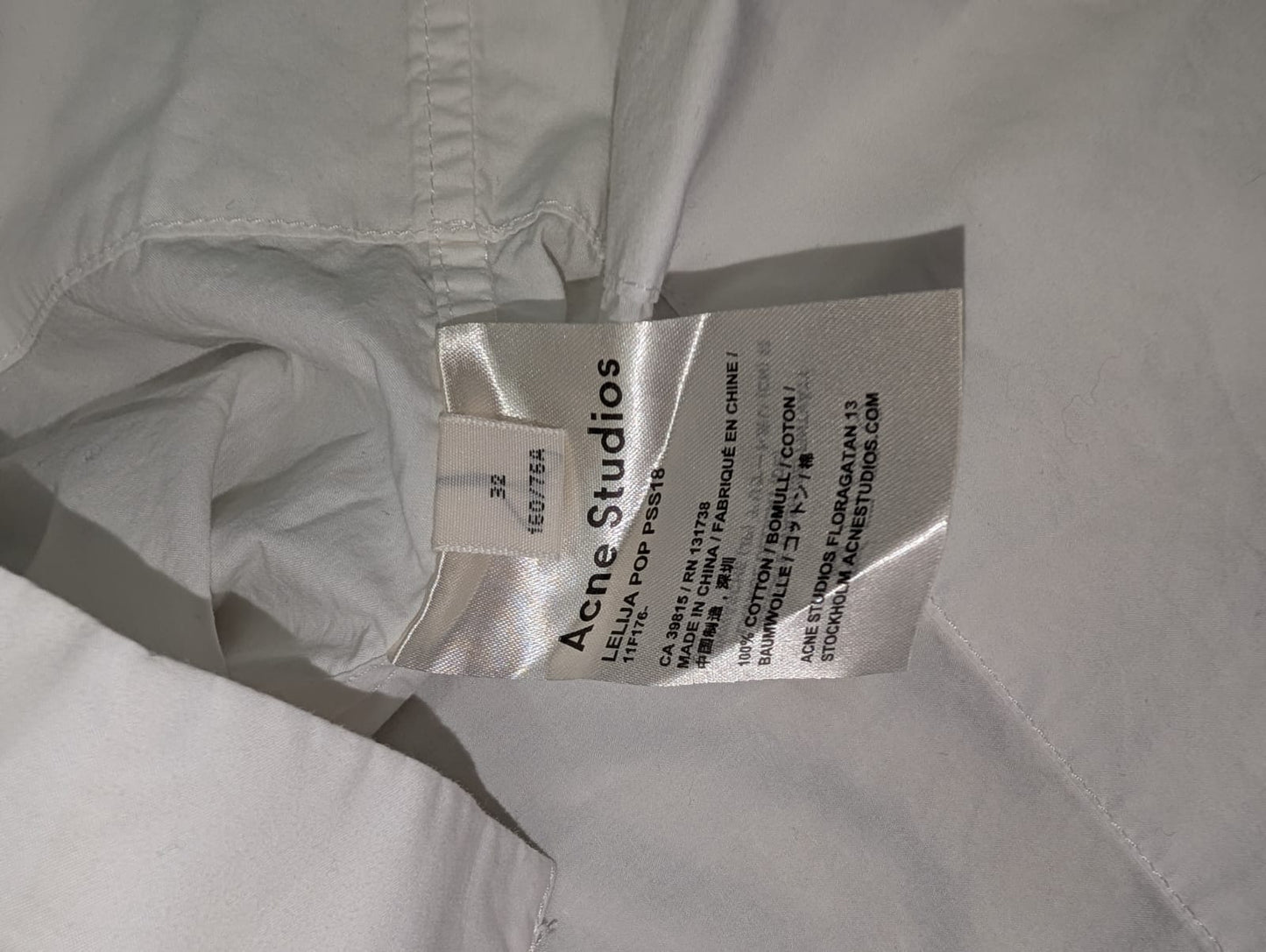 Acne Studios White Short Sleeve Cotton Shirt, Size 32
