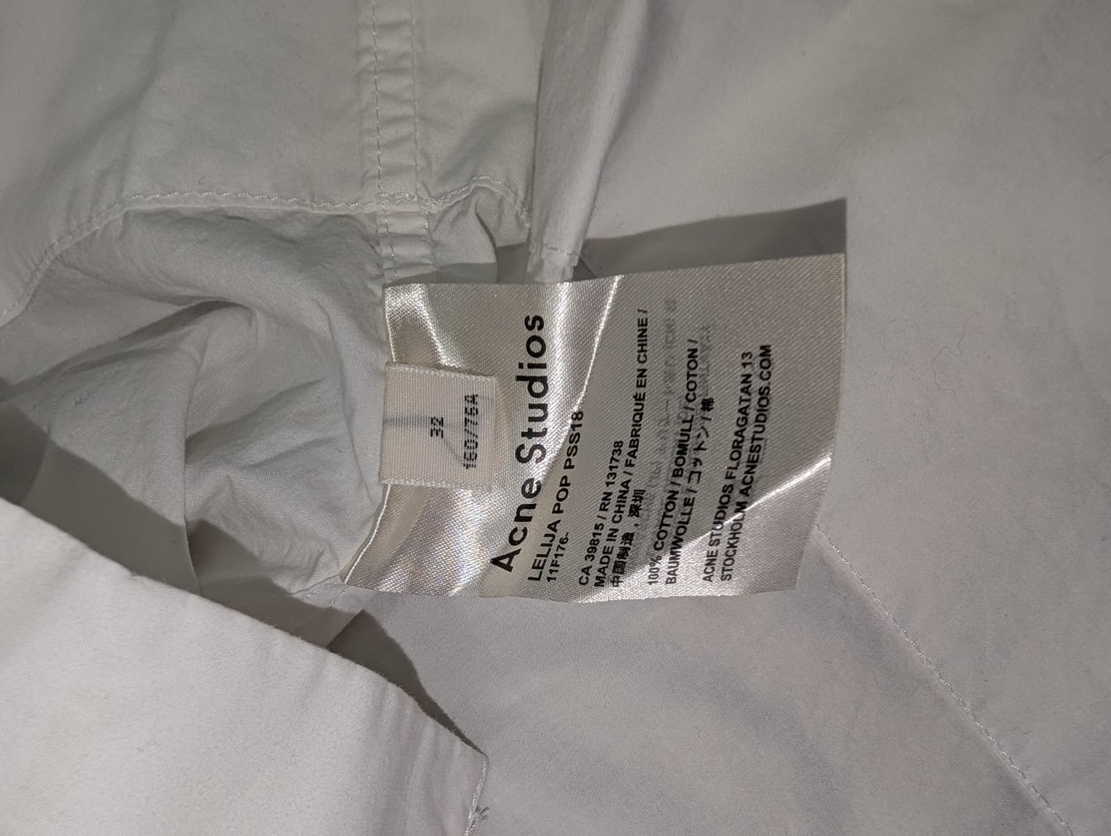 Acne Studios White Short Sleeve Cotton Shirt, Size 32