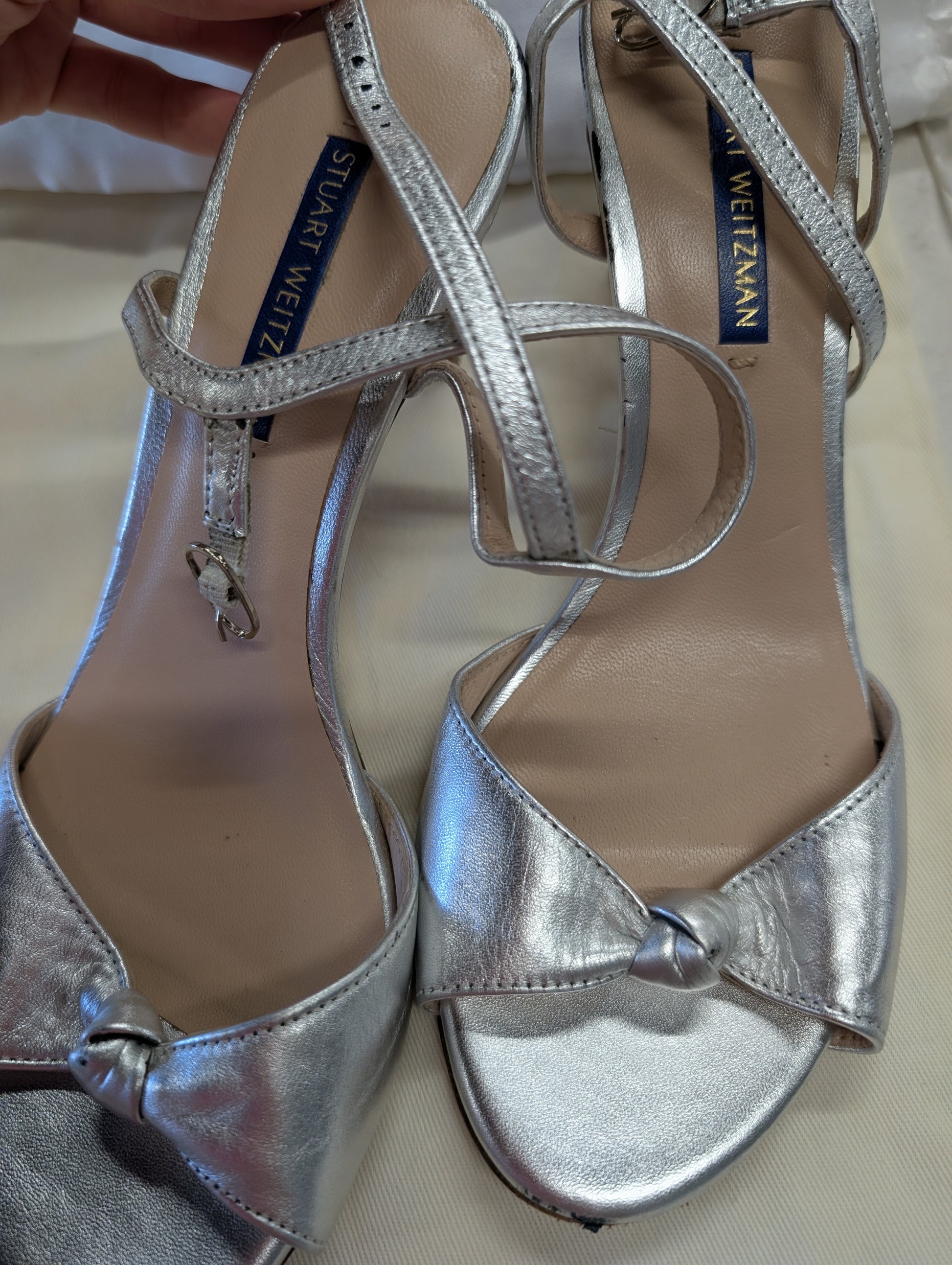 Stuart Weitzman Silver Strappy Sandals – Size 7.5