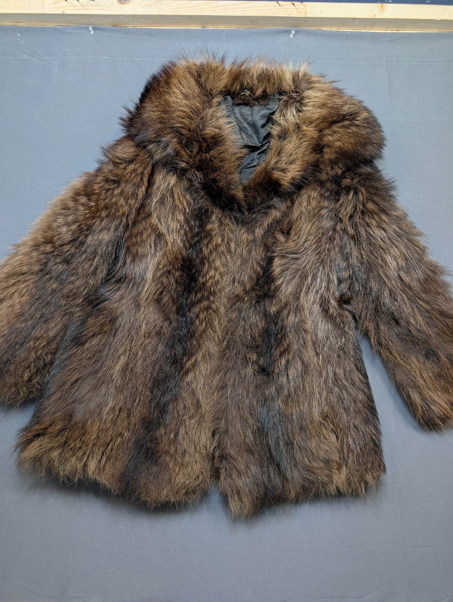 Brown faux fur coat with hood, like new