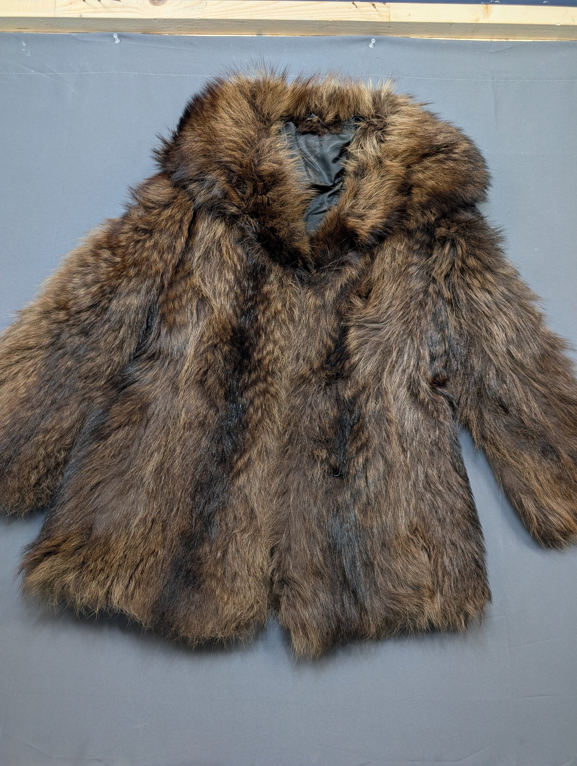 Brown faux fur coat with hood, like new