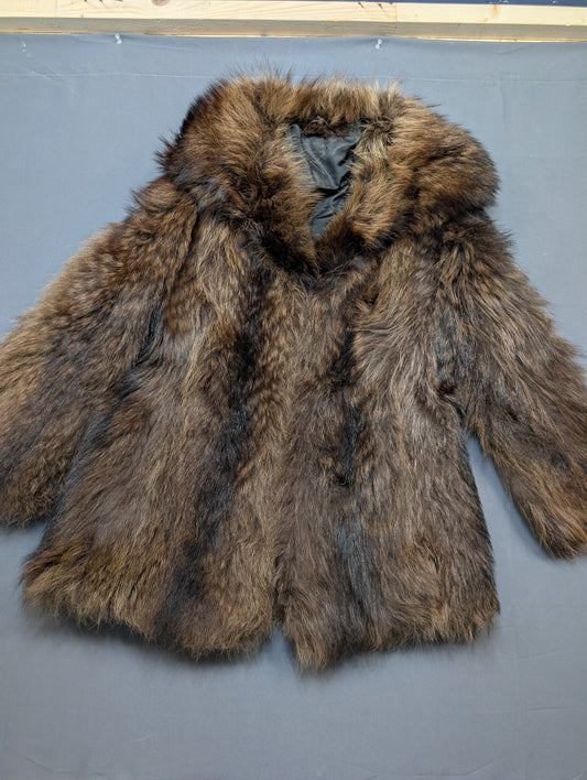 Brown faux fur coat with hood, like new