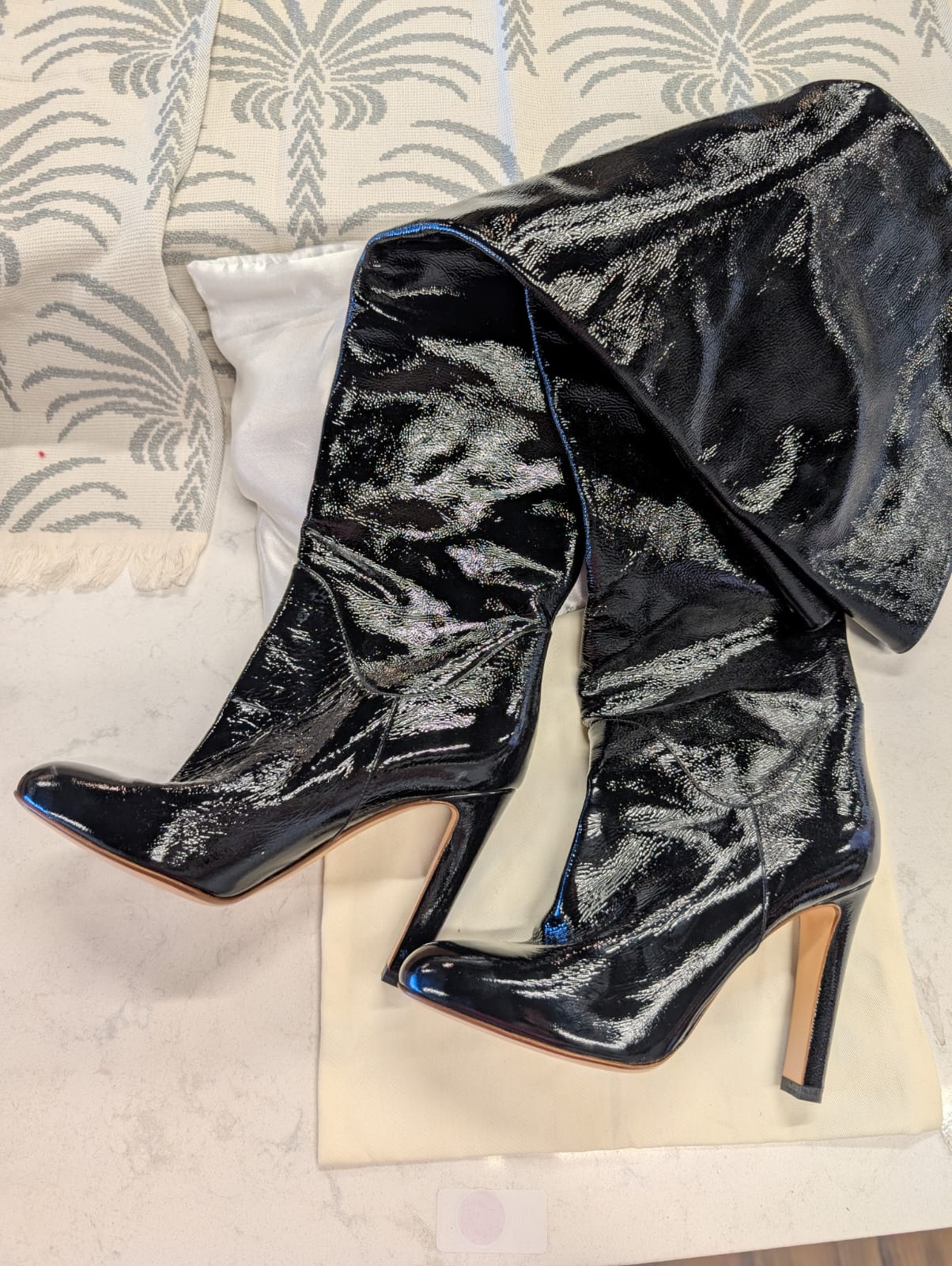 Russo Black Patent Leather Knee-High Boots, Size 38