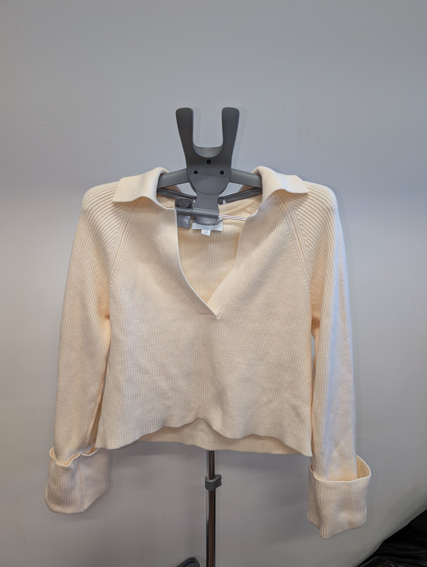 Jason Wu Cream Rib Knit Collared Sweater, Size M