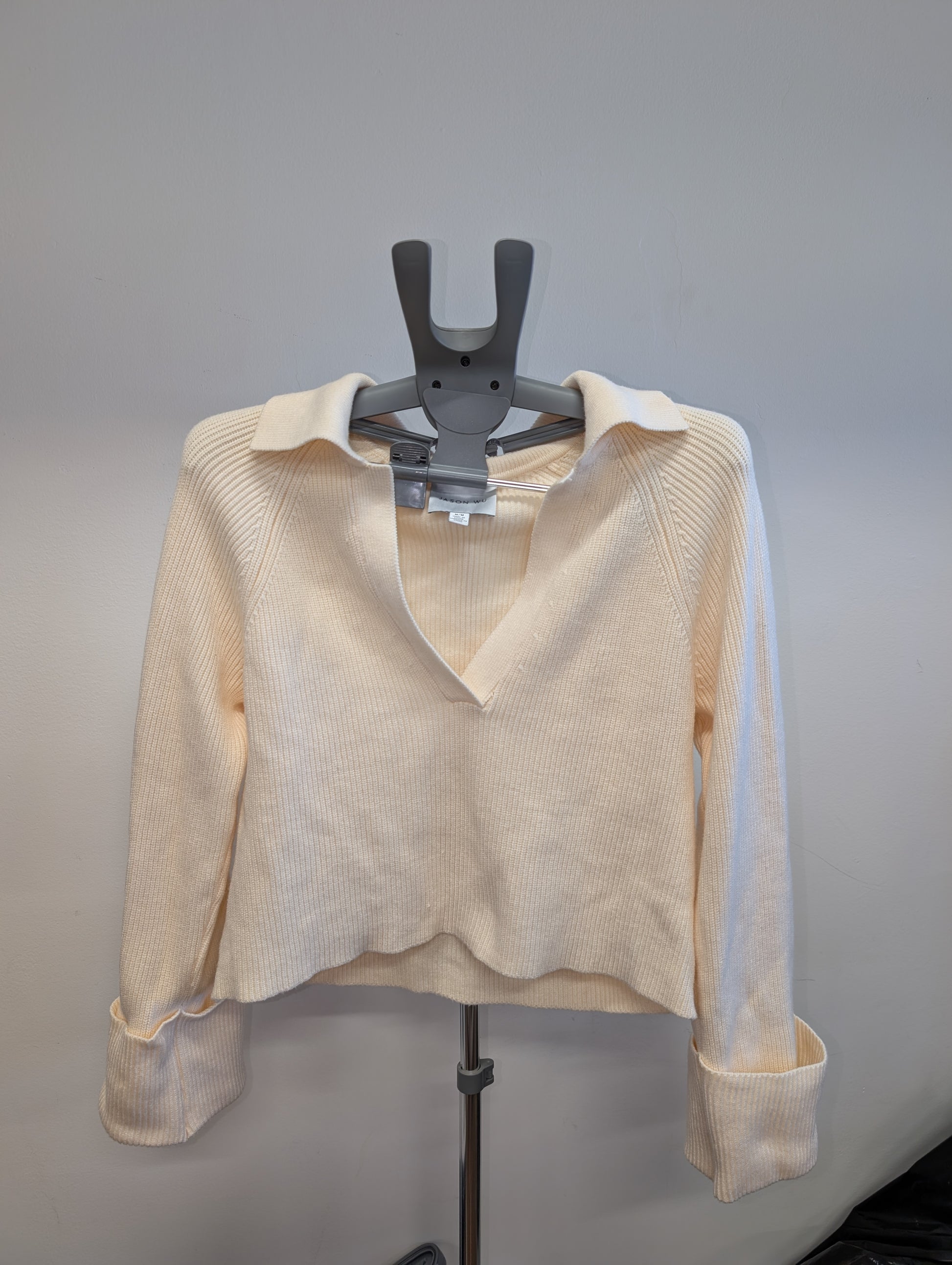 Jason Wu Cream Rib Knit Collared Sweater, Size M