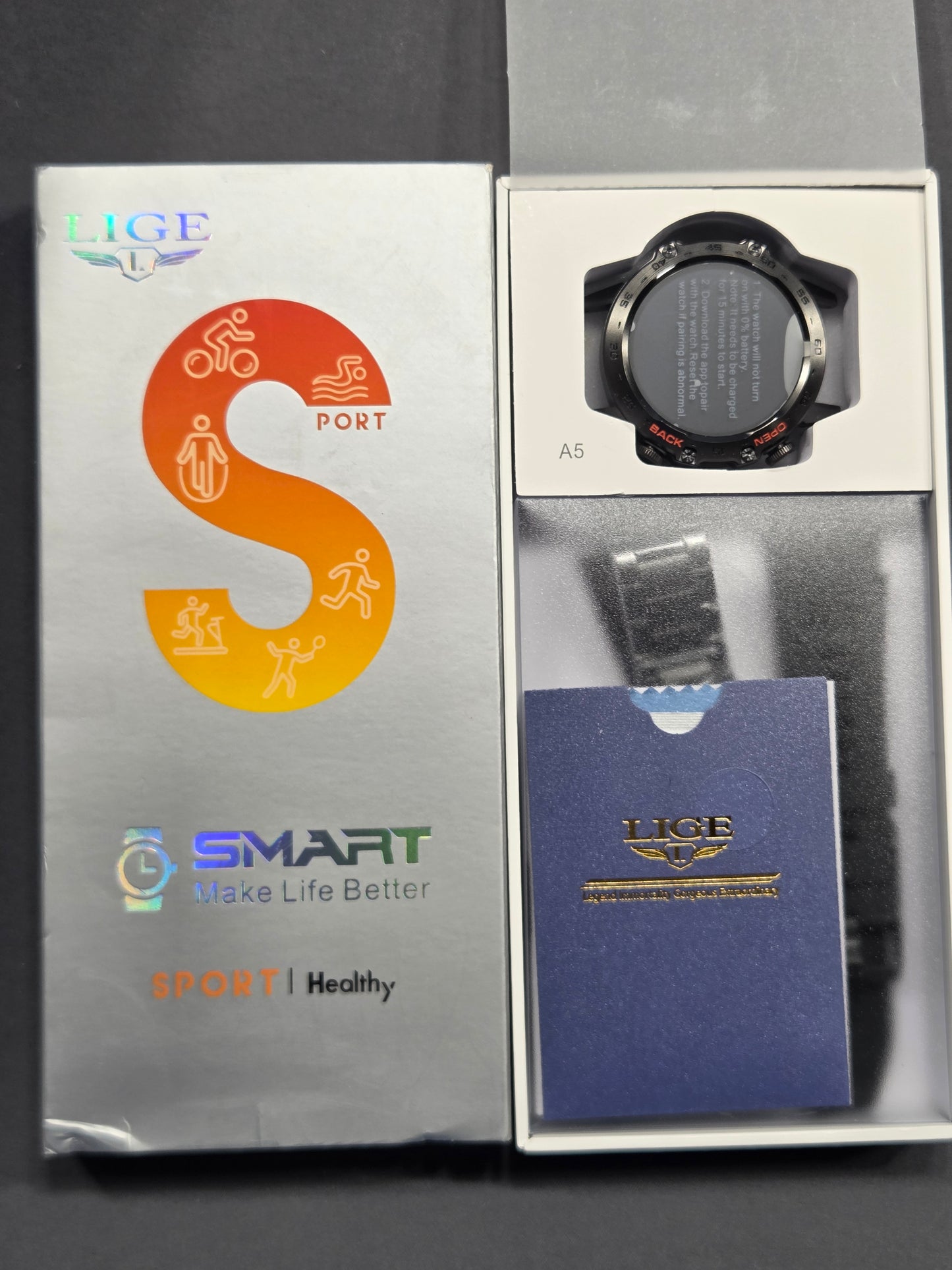 LIGE A5 Smart Watch Sport Fitness Tracker Black BW1846A Android iOS