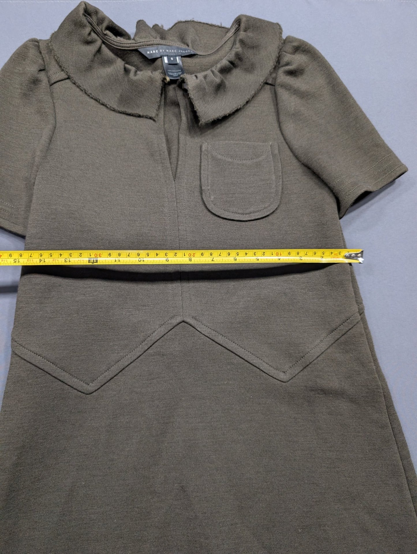 Marc by Marc Jacobs Wool Mini Dress Sz S Olive Ruffle Collar