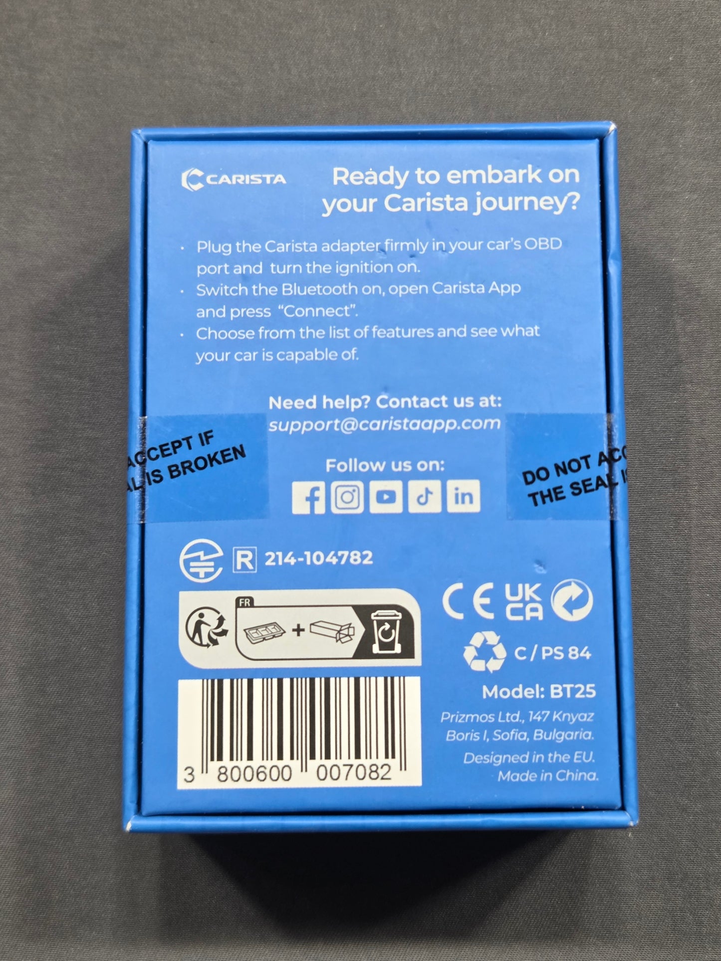 Carista BT25 Bluetooth OBD2 Adapter Car Diagnostic Code Reader Scanner
