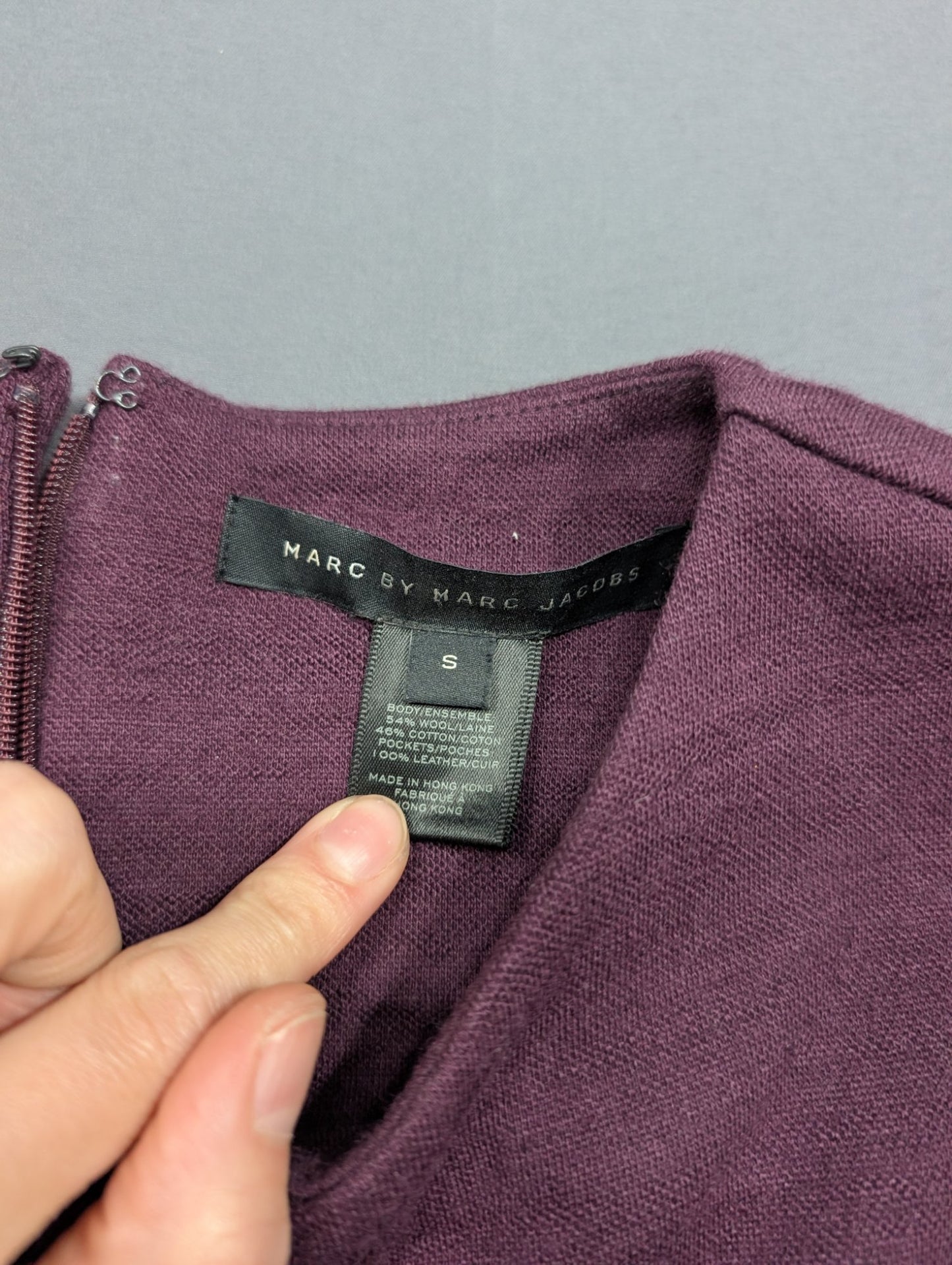 Marc by Marc Jacobs Purple Wool A-Line Dress Leather Pockets S