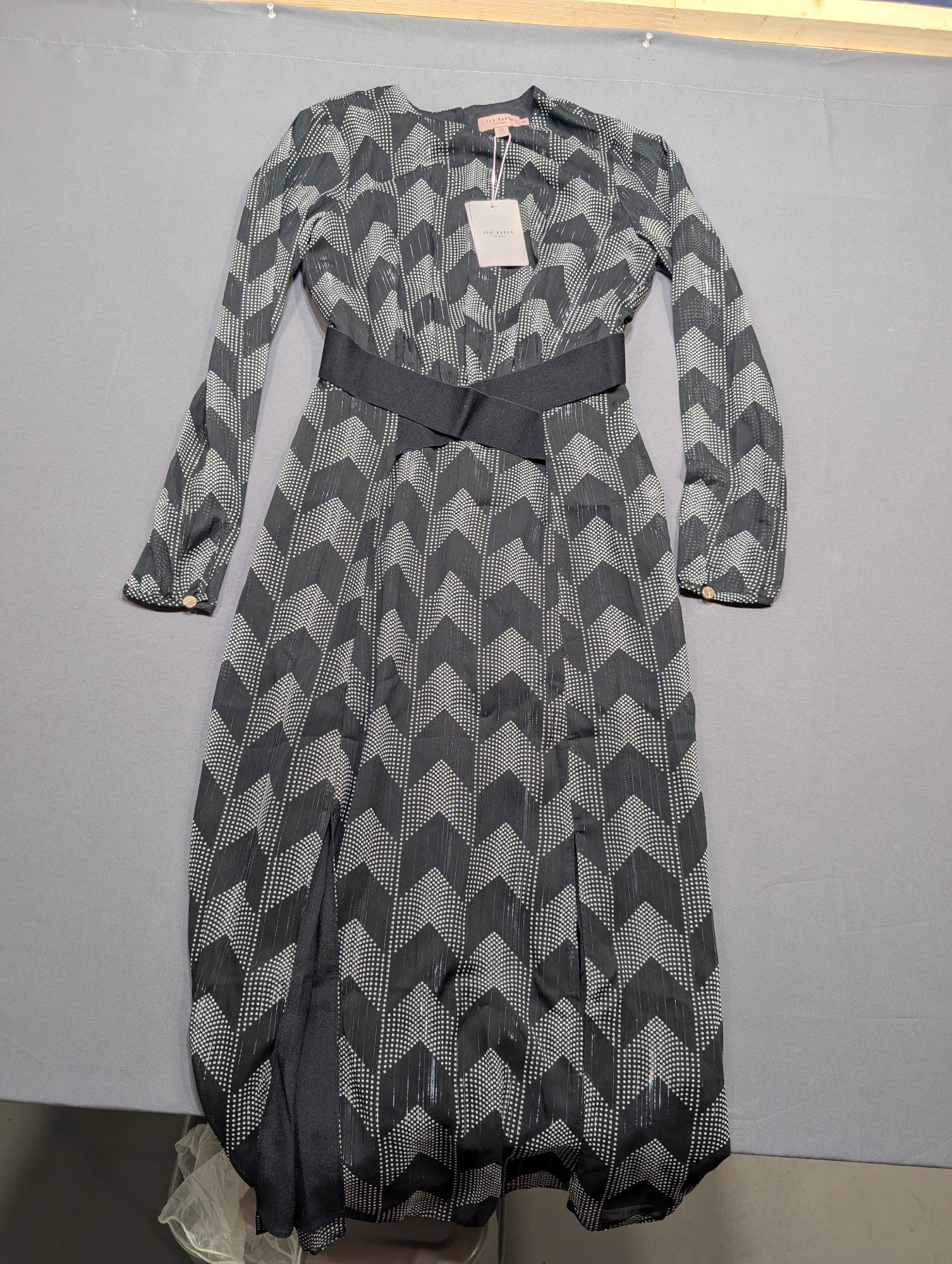 Ted Baker London Women's Maxi Dress Geometric Print Belted Size 0