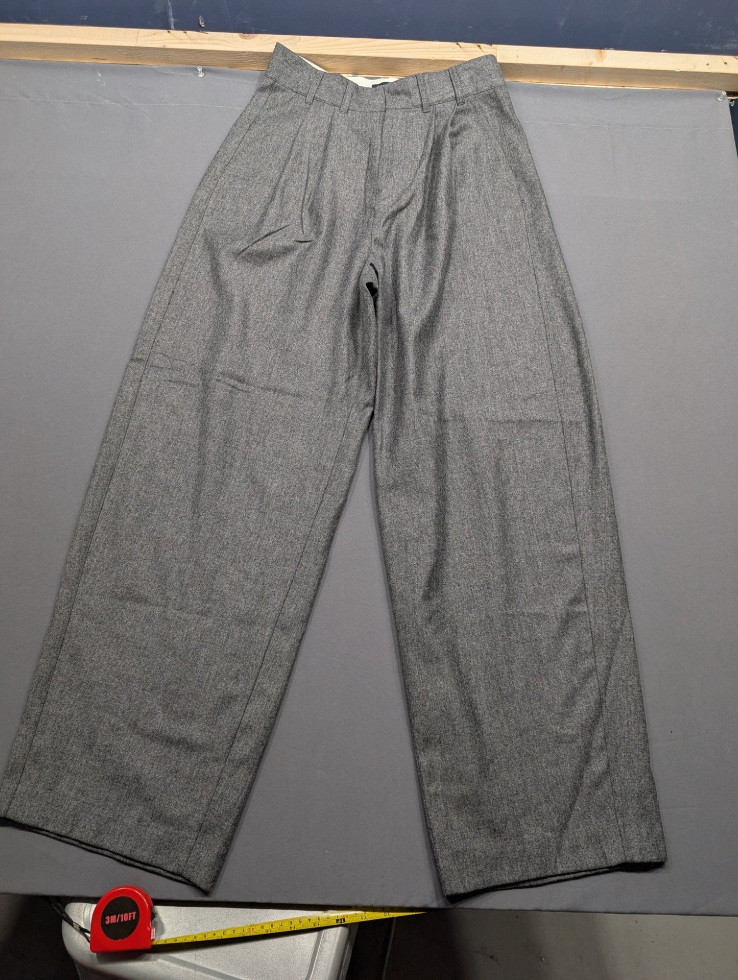 Gray Pleated Wide-Leg Dress Trousers High-Rise Wool-Look Pants