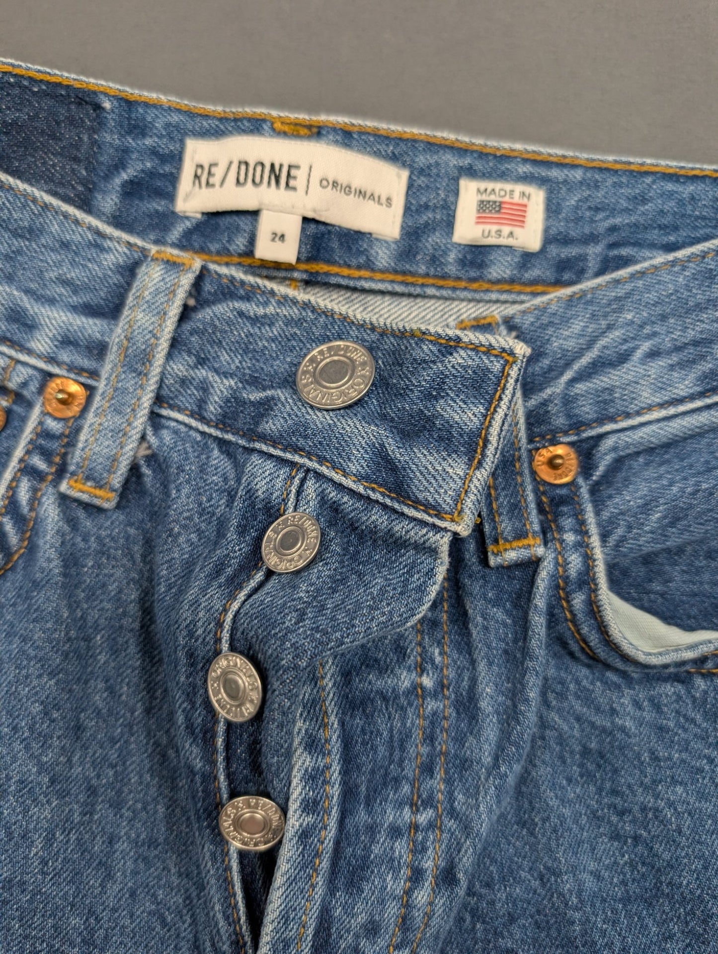 Re/Done Originals Women's Straight Leg Jeans Size 24 Medium Wash