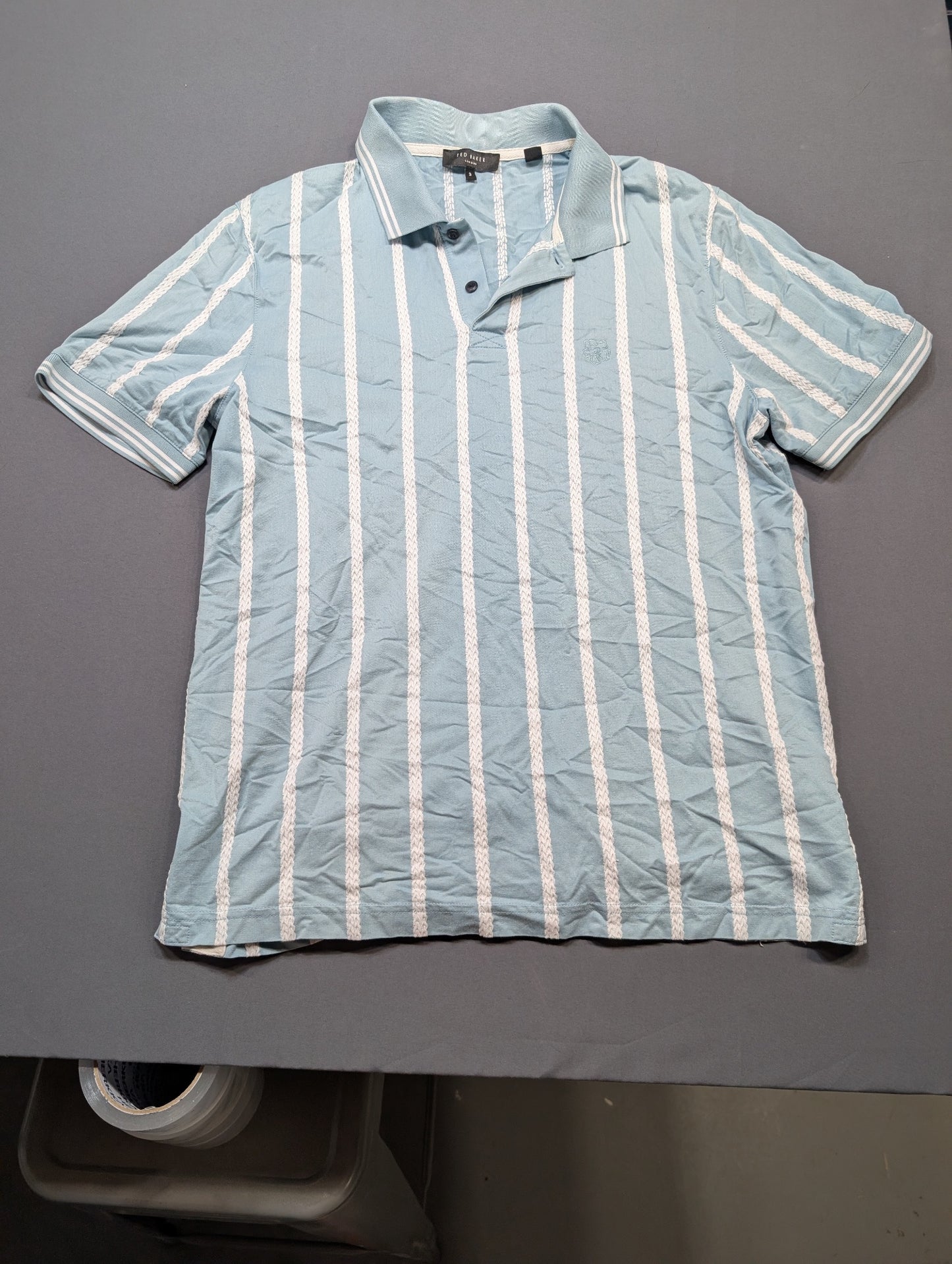 Ted Baker London Men's Striped Polo Shirt Size 3 Light Blue White