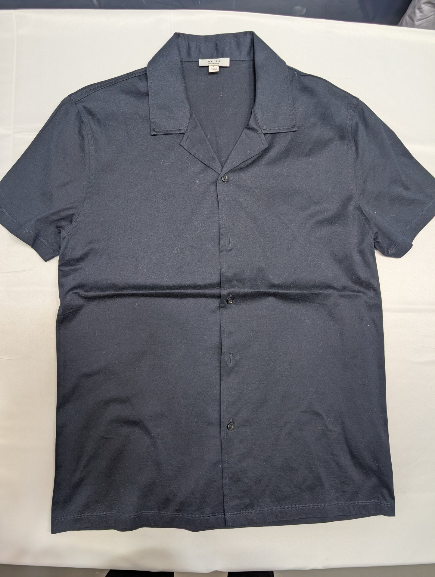 Reiss Men's Navy Short Sleeve Button-Up Shirt (L)