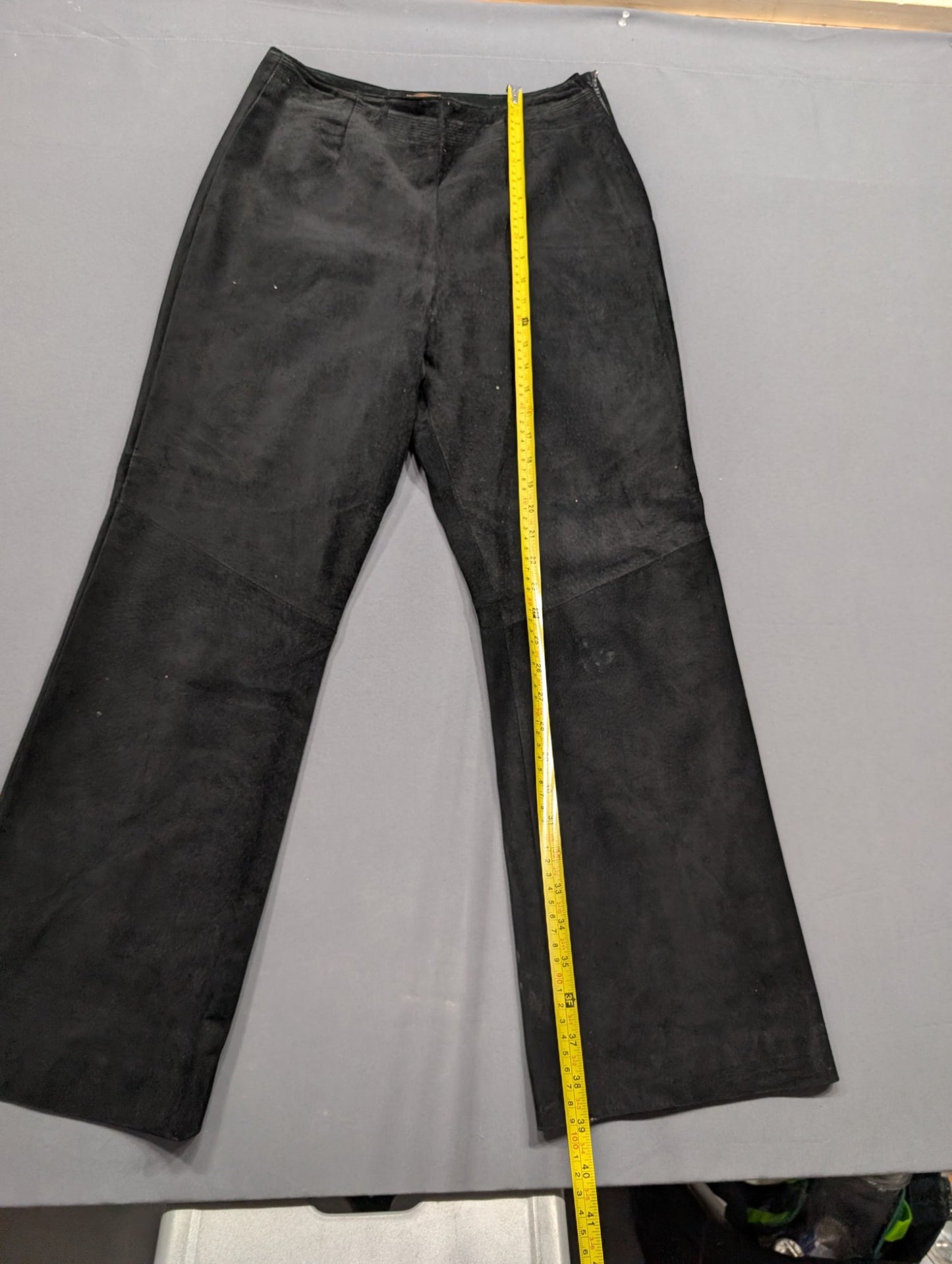 Black Suede Leather Flare Pants Women's ~40in Length ~20in Waist
