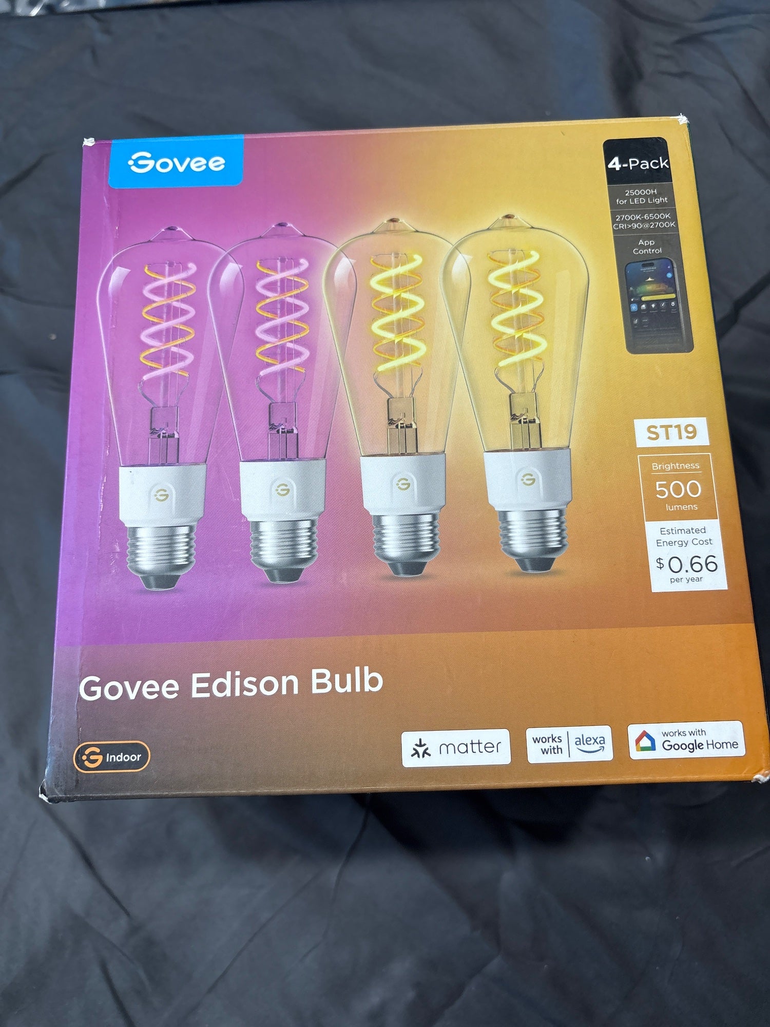 Govee ST19 Edison Smart LED Bulb 4-Pack 500lm Color 5.5W E26