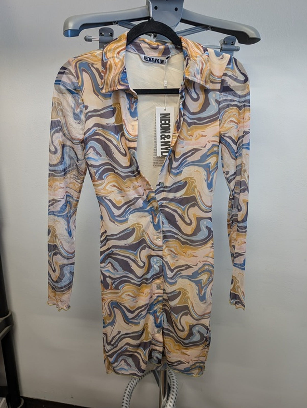 Neon & Nylon Marble Print Sheer Shirt Dress - Like New, Never Used