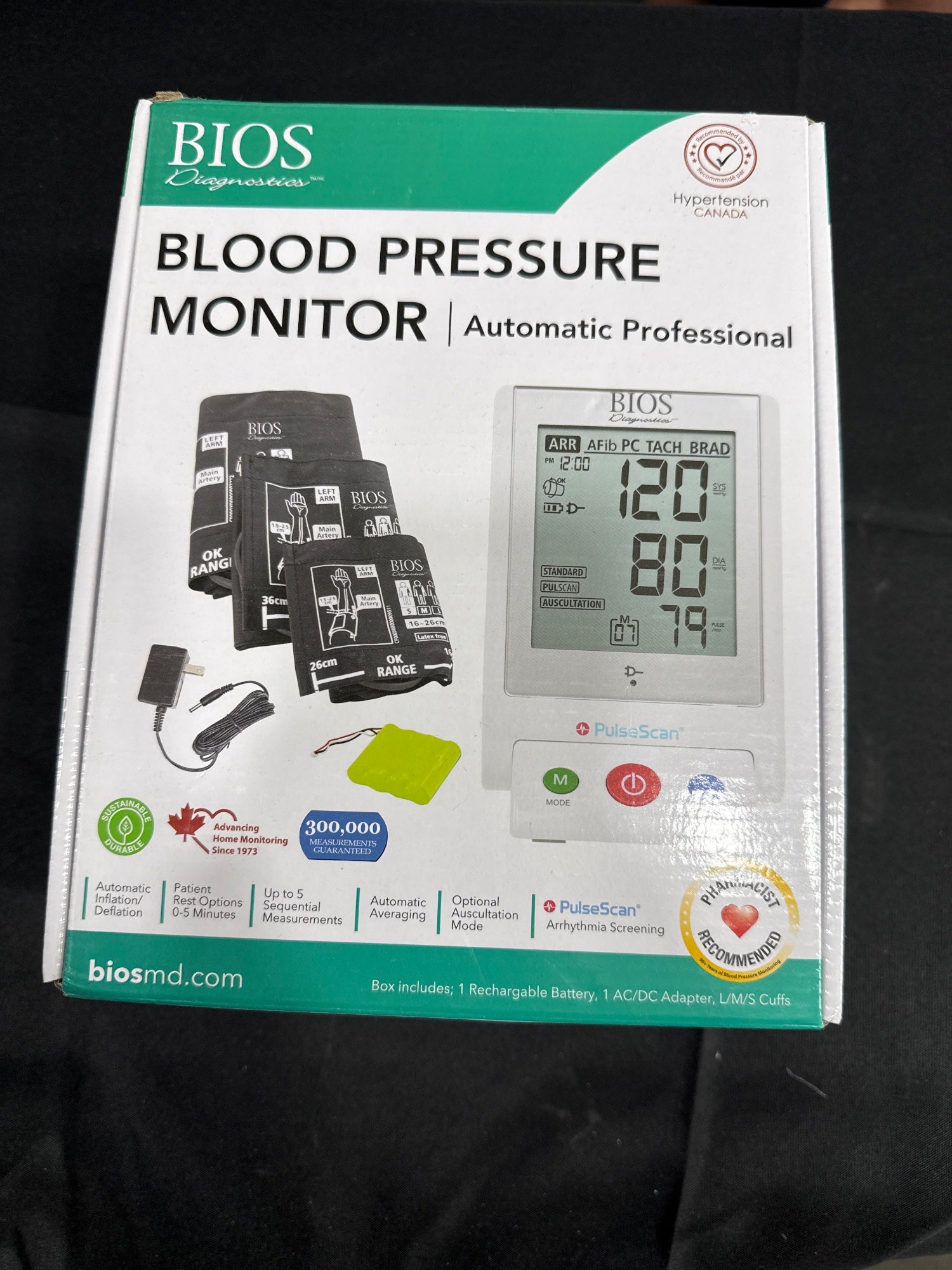 BIOS Diagnostics Automatic Professional Blood Pressure Monitor PulseScan