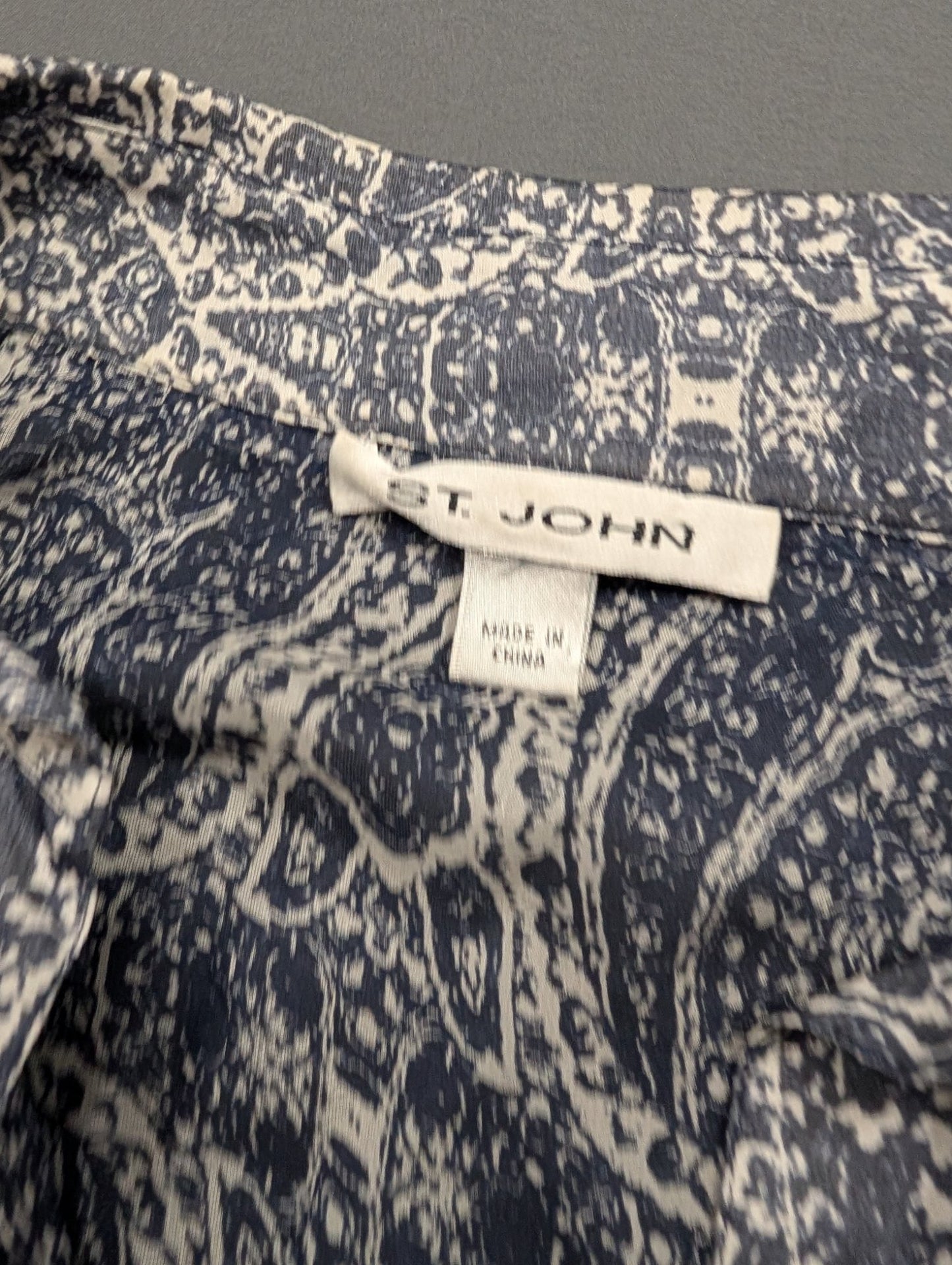St. John Paisley Ruffle Blouse Blue White Button-Up Long Sleeve Top