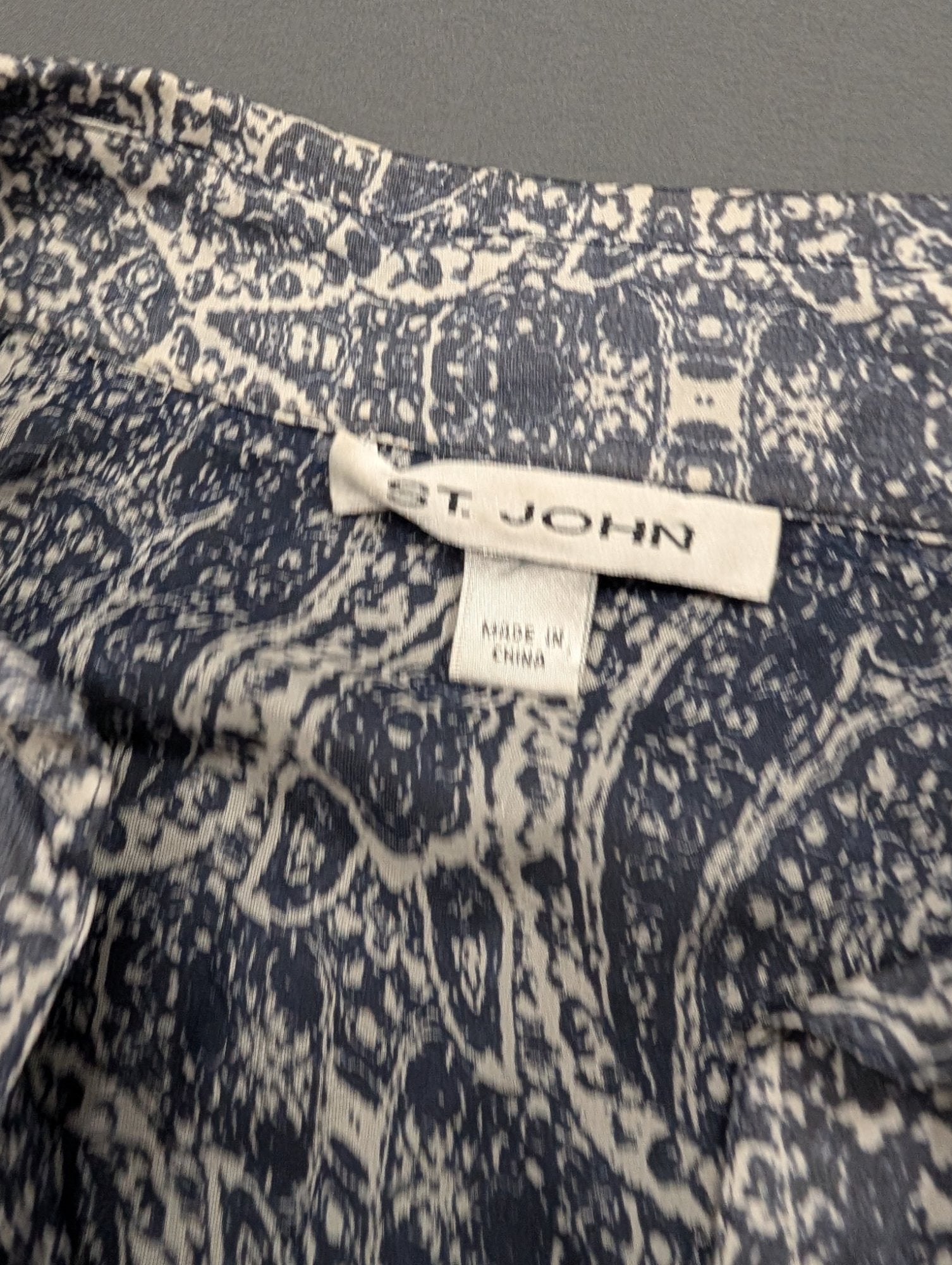 St. John Paisley Ruffle Blouse Blue White Button-Up Long Sleeve Top