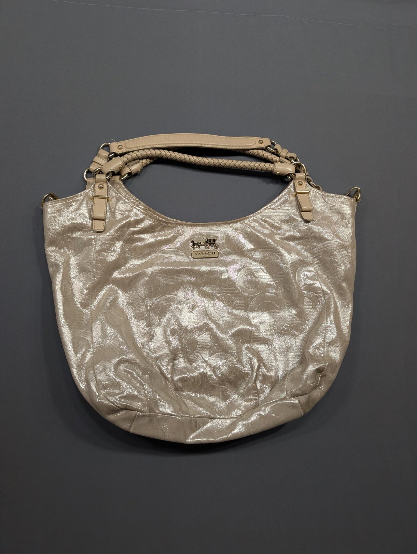 Coach Madison Op Art Metallic Hobo Shoulder Bag Gold Satin