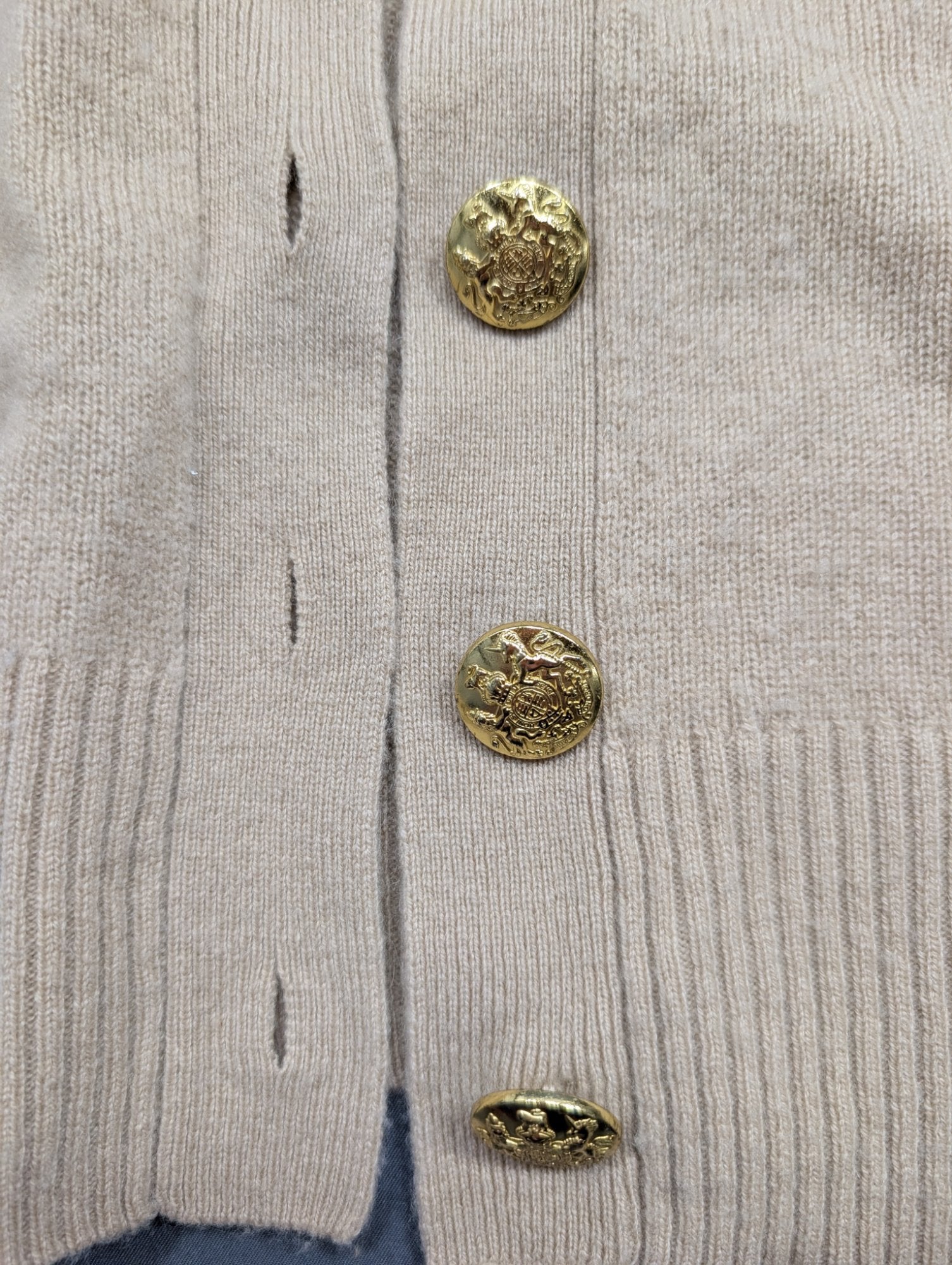 Veronica Beard Camel Cropped Cardigan XS Gold Crest Buttons Knit