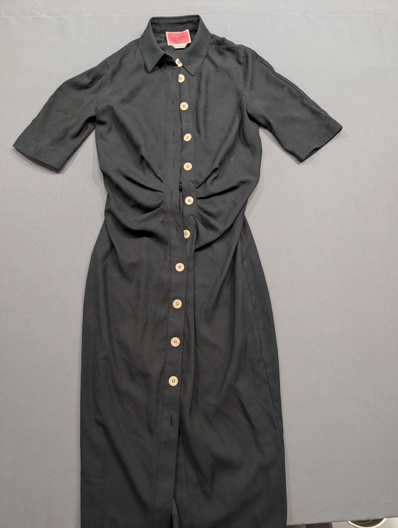 Kate Spade New York Black Button-Front Midi Shirtdress Size 00