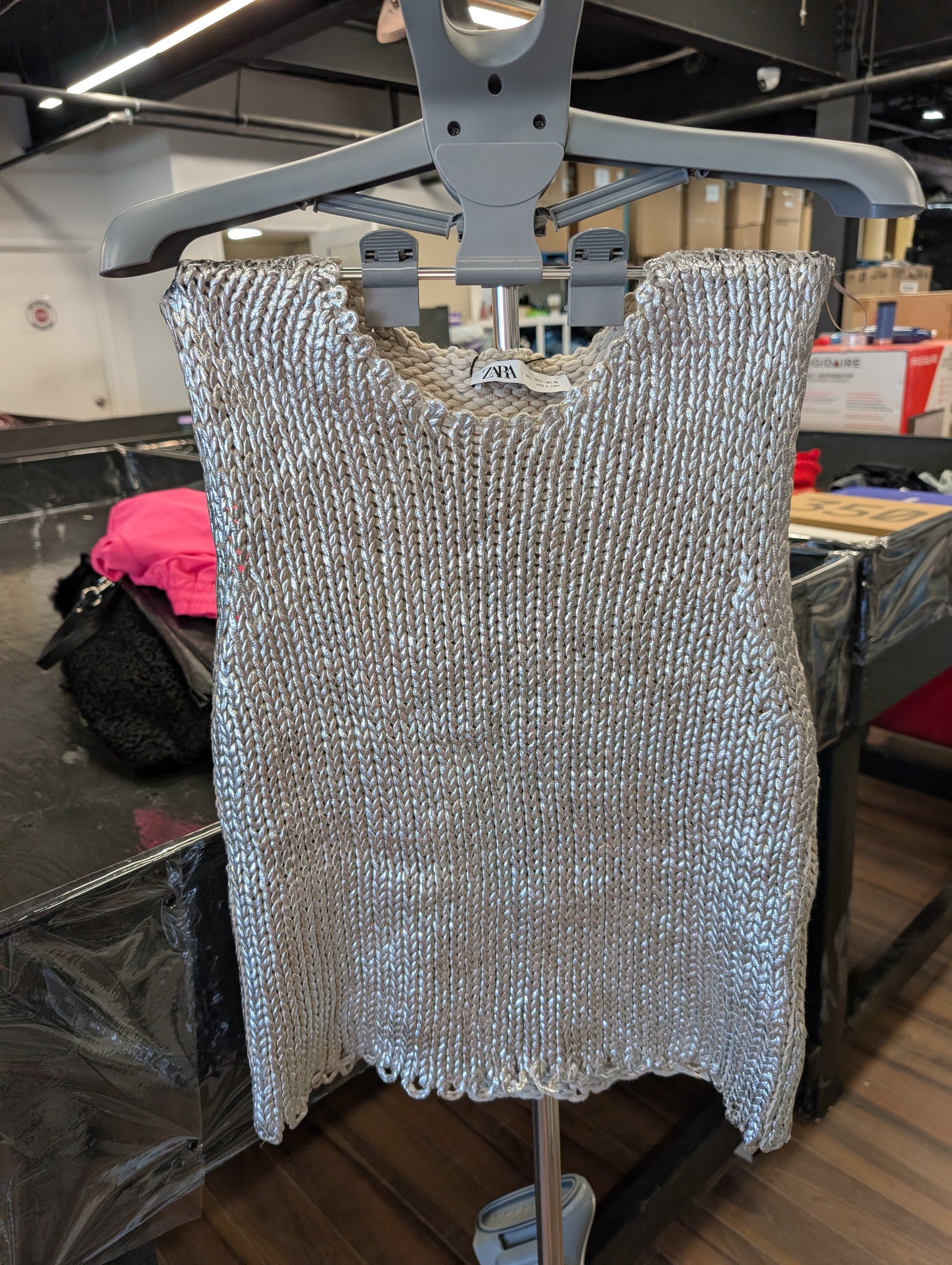 Zara Silver Metallic Knit Sleeveless Top, Size L