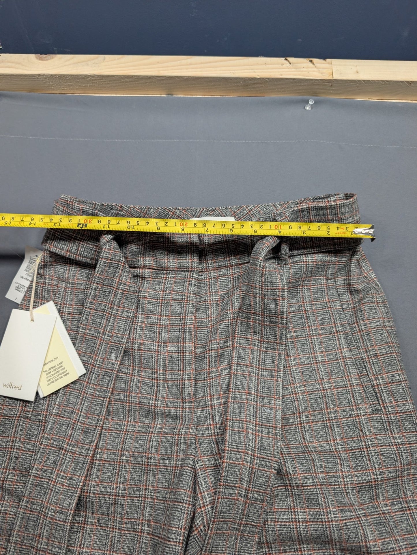 Wilfred Catherine Plaid Tie-Front Trousers Size 2 Alpaca Blend