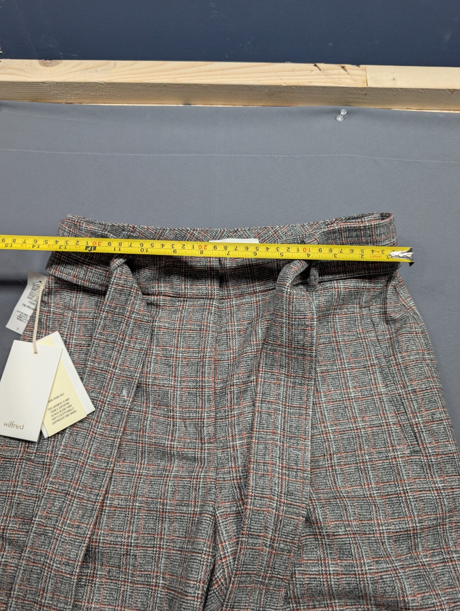Wilfred Catherine Plaid Tie-Front Trousers Size 2 Alpaca Blend