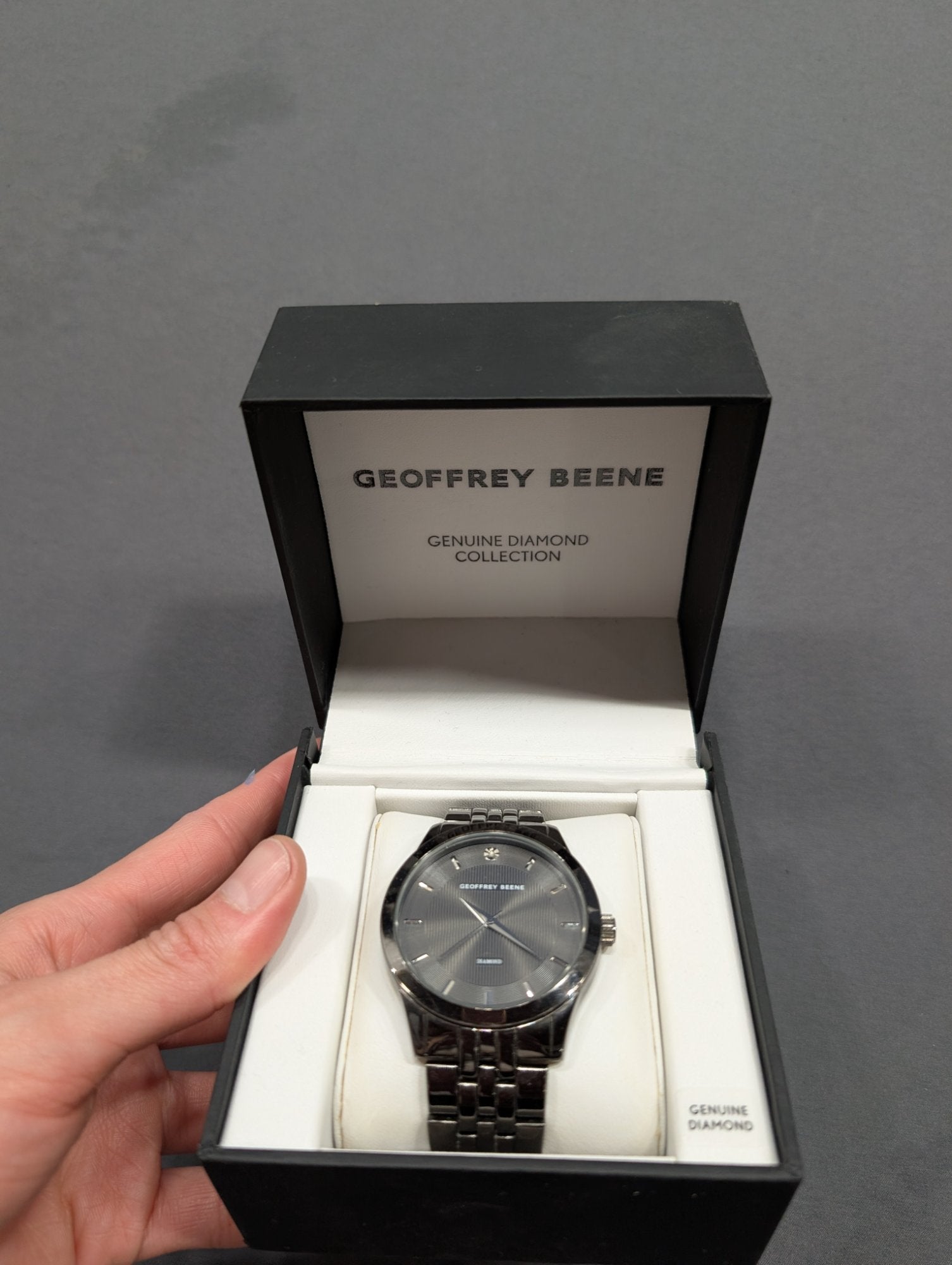 Geoffrey Beene Genuine Diamond Men's Watch Gunmetal Bracelet