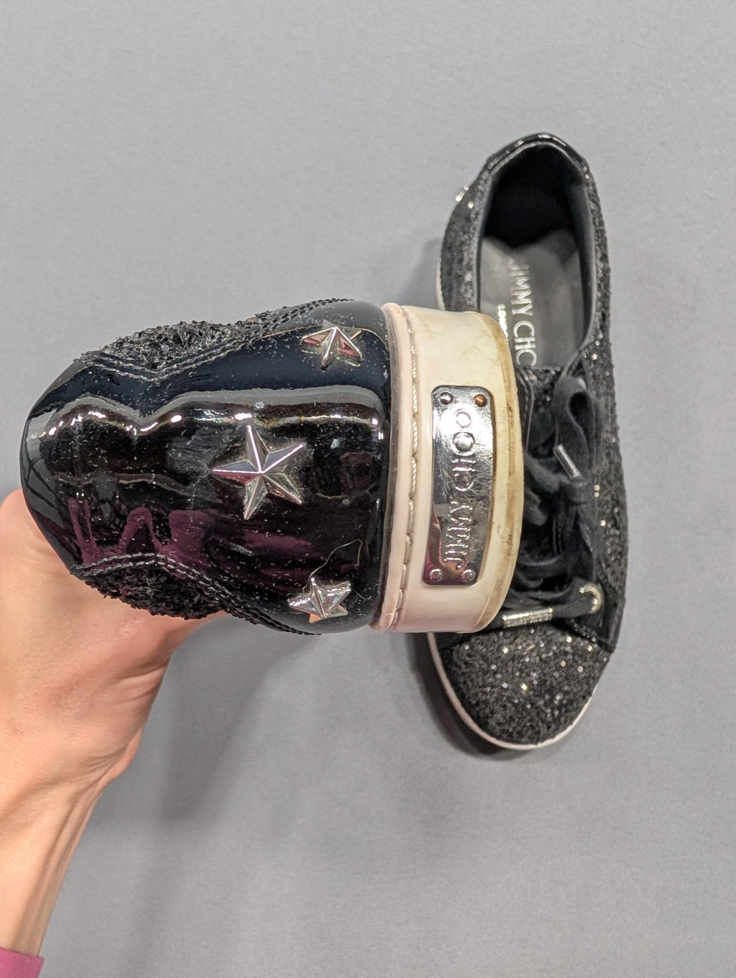 Jimmy Choo Cash Star Glitter Sneakers EU 38.5 Black