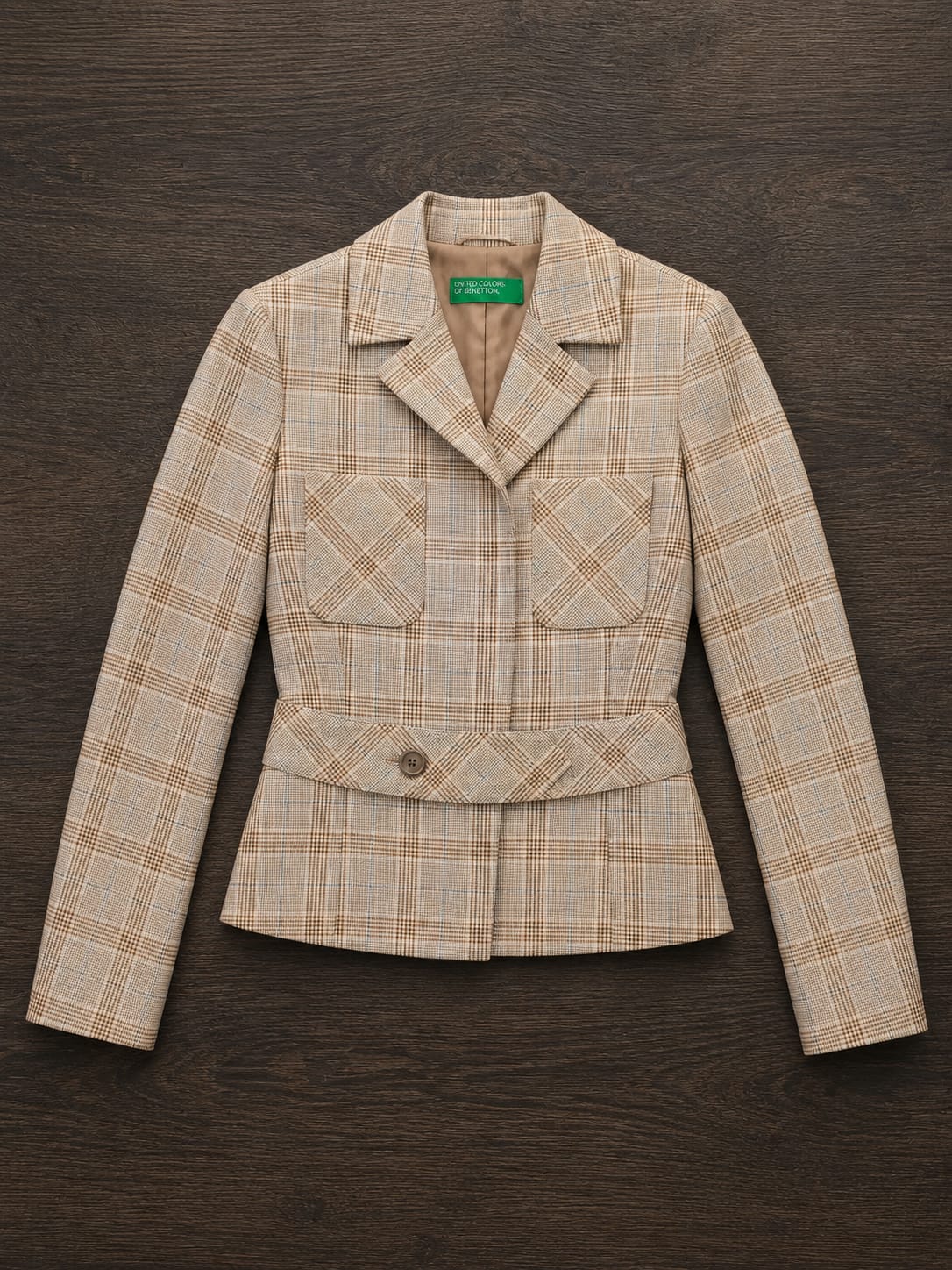 United Colors of Benetton Plaid Belted Blazer – Size 38, Like New