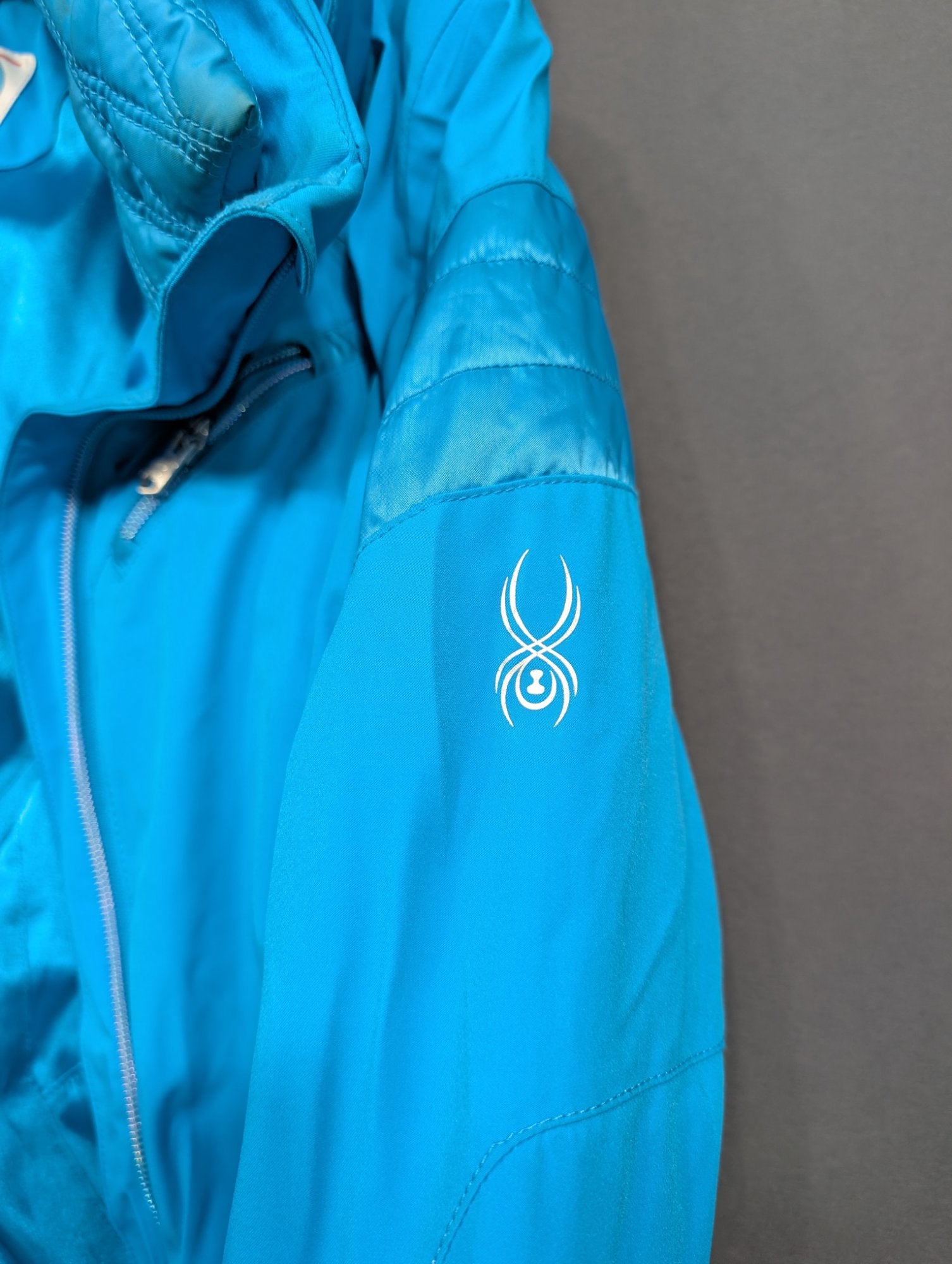Spyder Girls Ski Jacket Size 12 Teal Blue Hooded Winter Snow