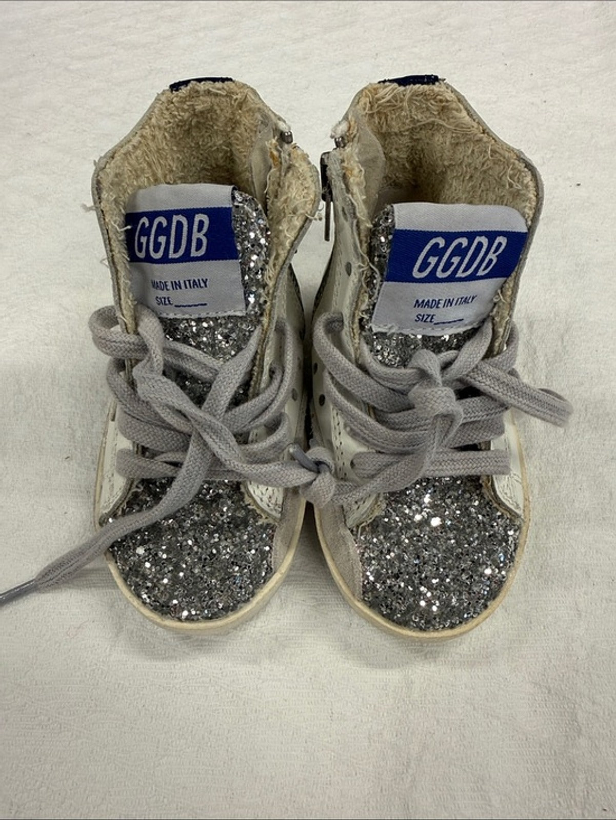 Golden Goose Kids High-Top Sneakers White with Silver Glitter Toe