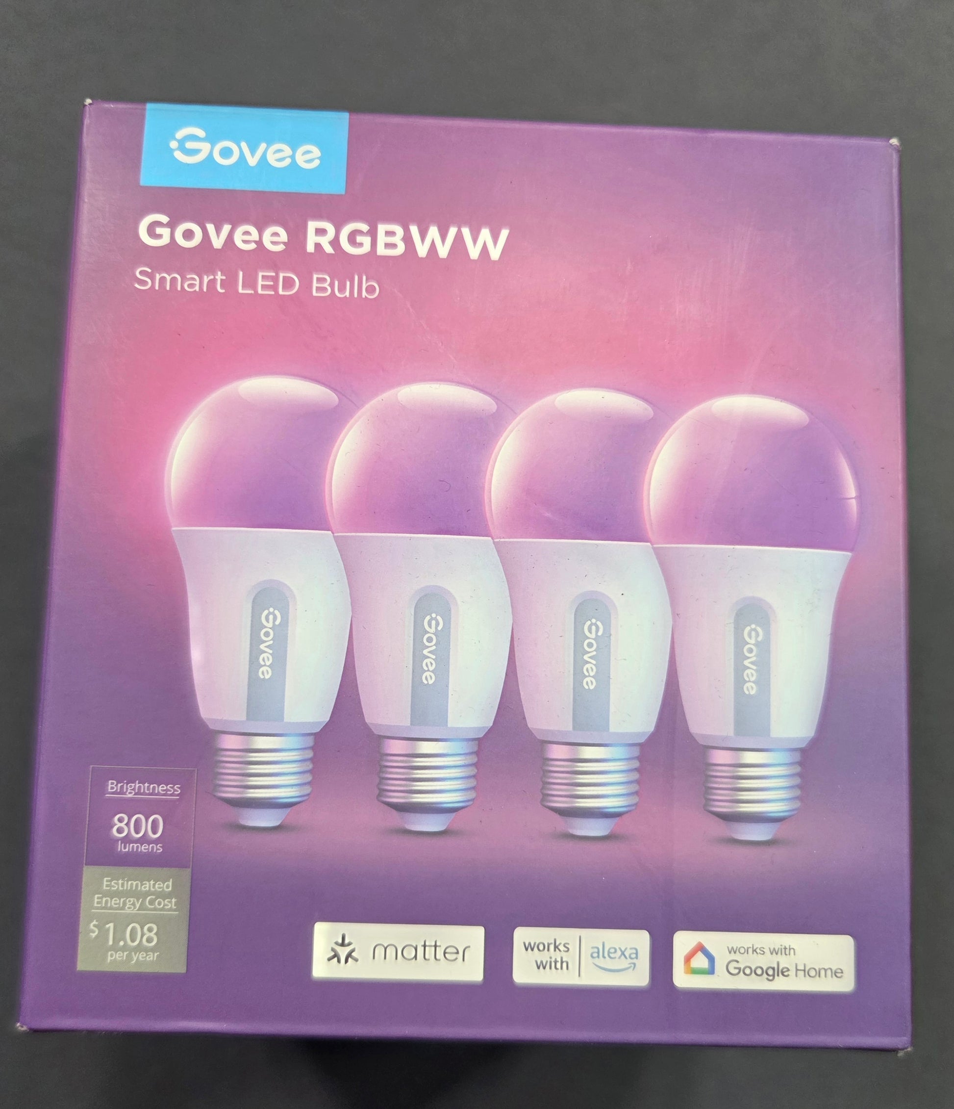 Govee RGBWW Smart LED Bulb 4-Pack 800lm Matter Alexa H6008