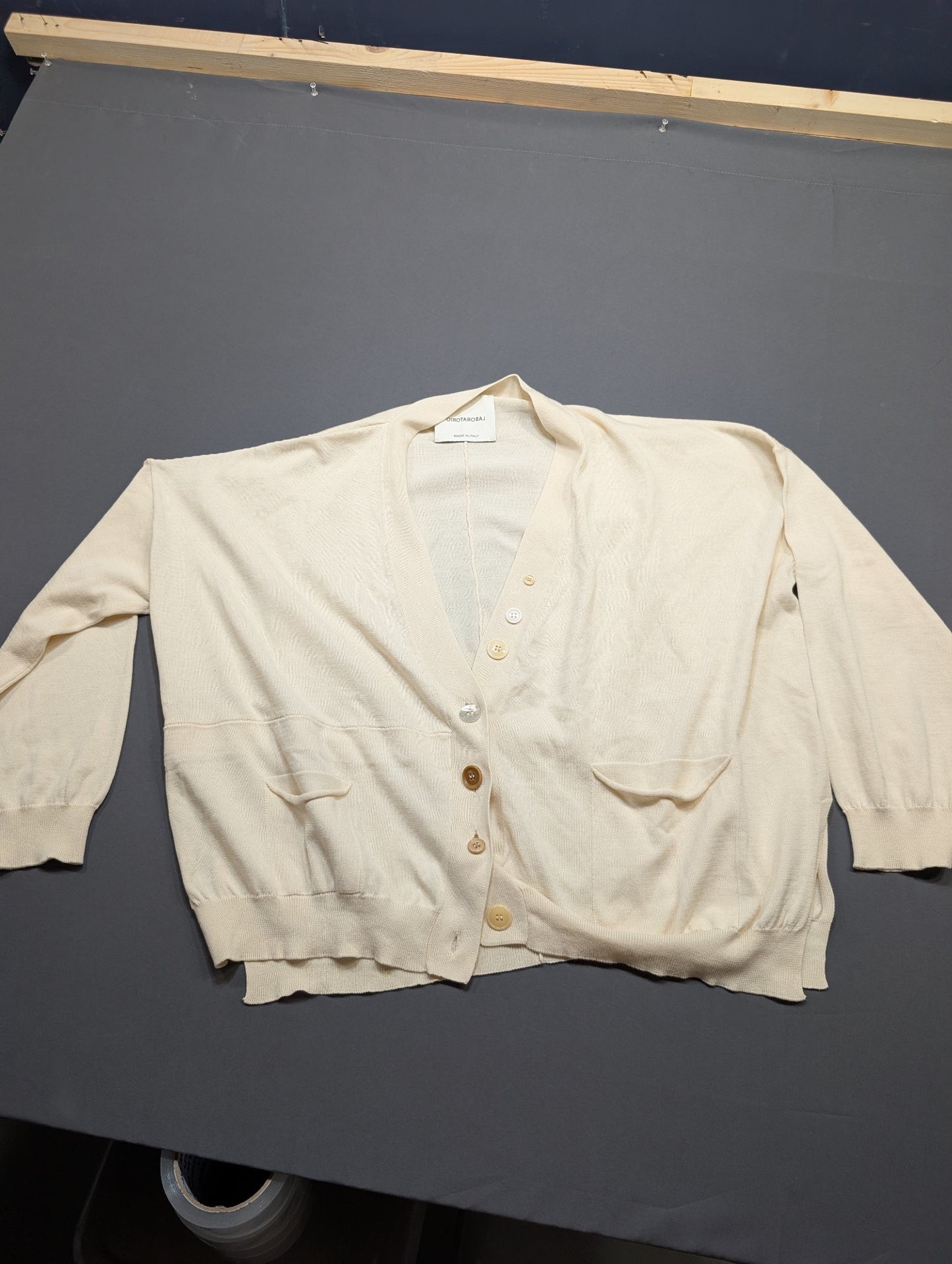 Laboratorio Women's Cotton Knit Cardigan Cream V-Neck Button XS Italy