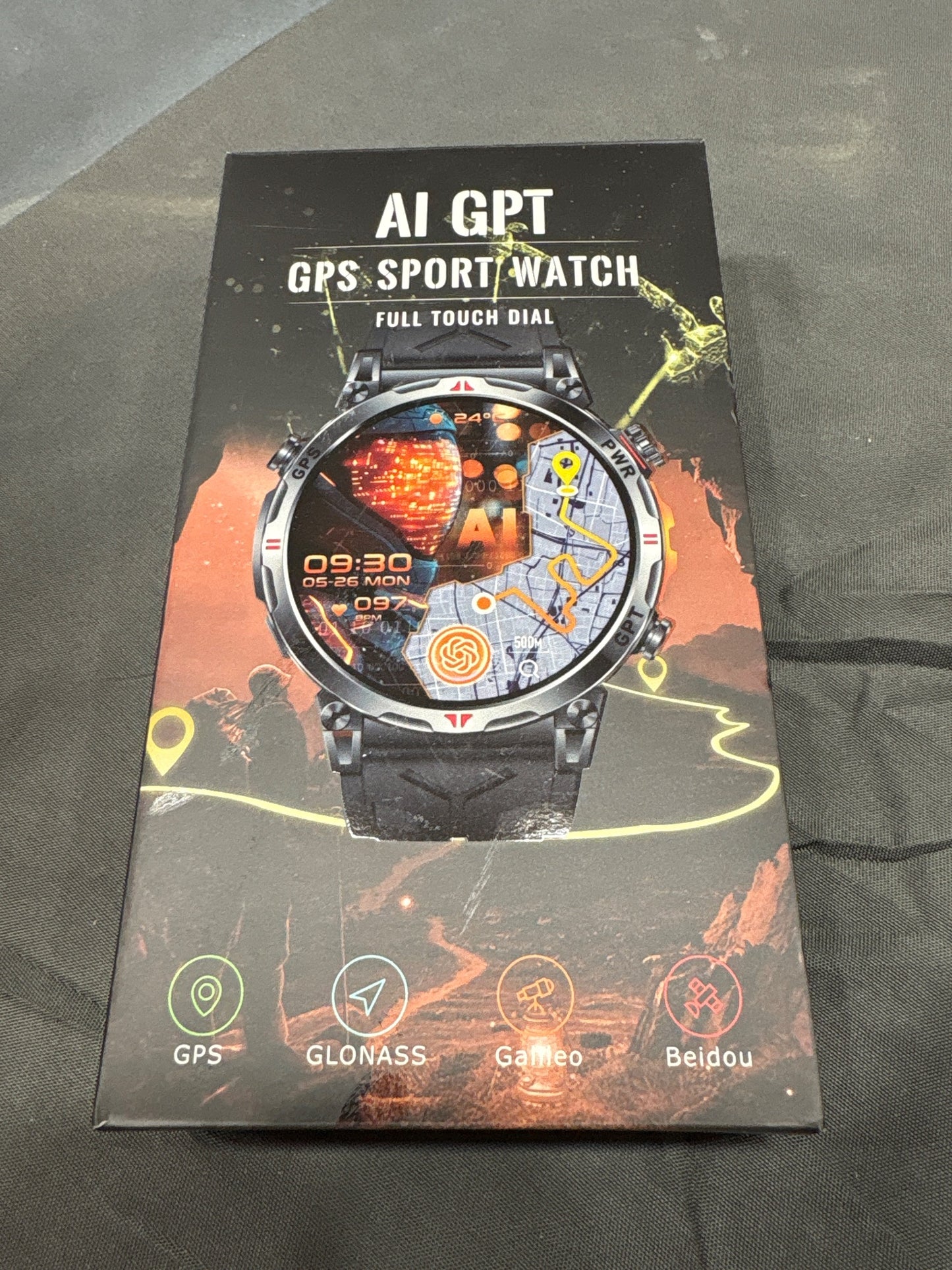 AI GPT KC93 GPS Smart Sport Watch Full Touch Dial Black