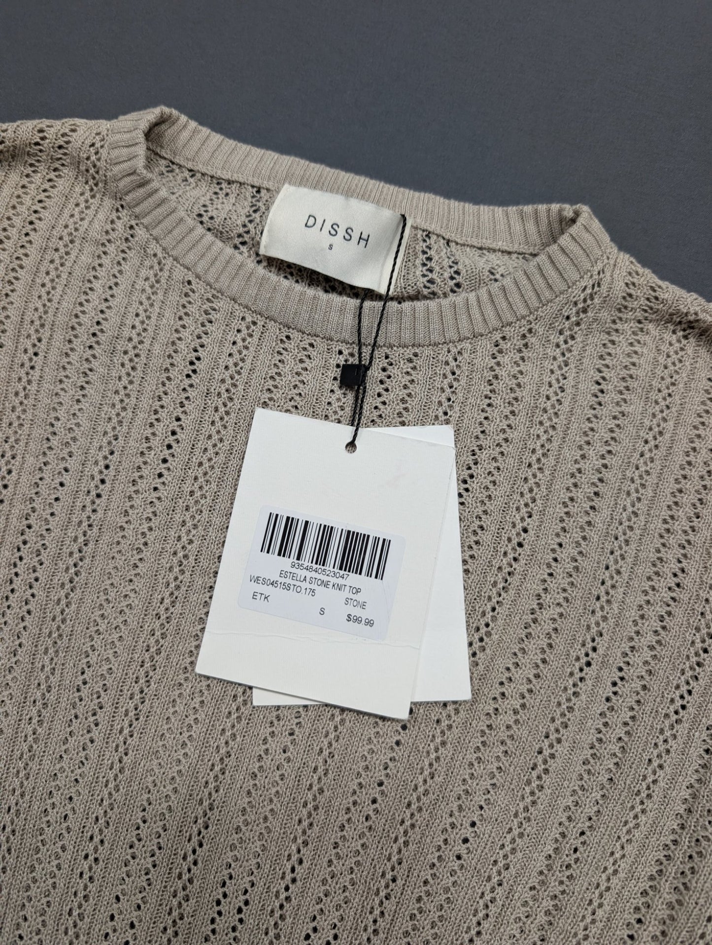 DISSH Estella Stone Knit Top Long Sleeve Crew Neck Size S