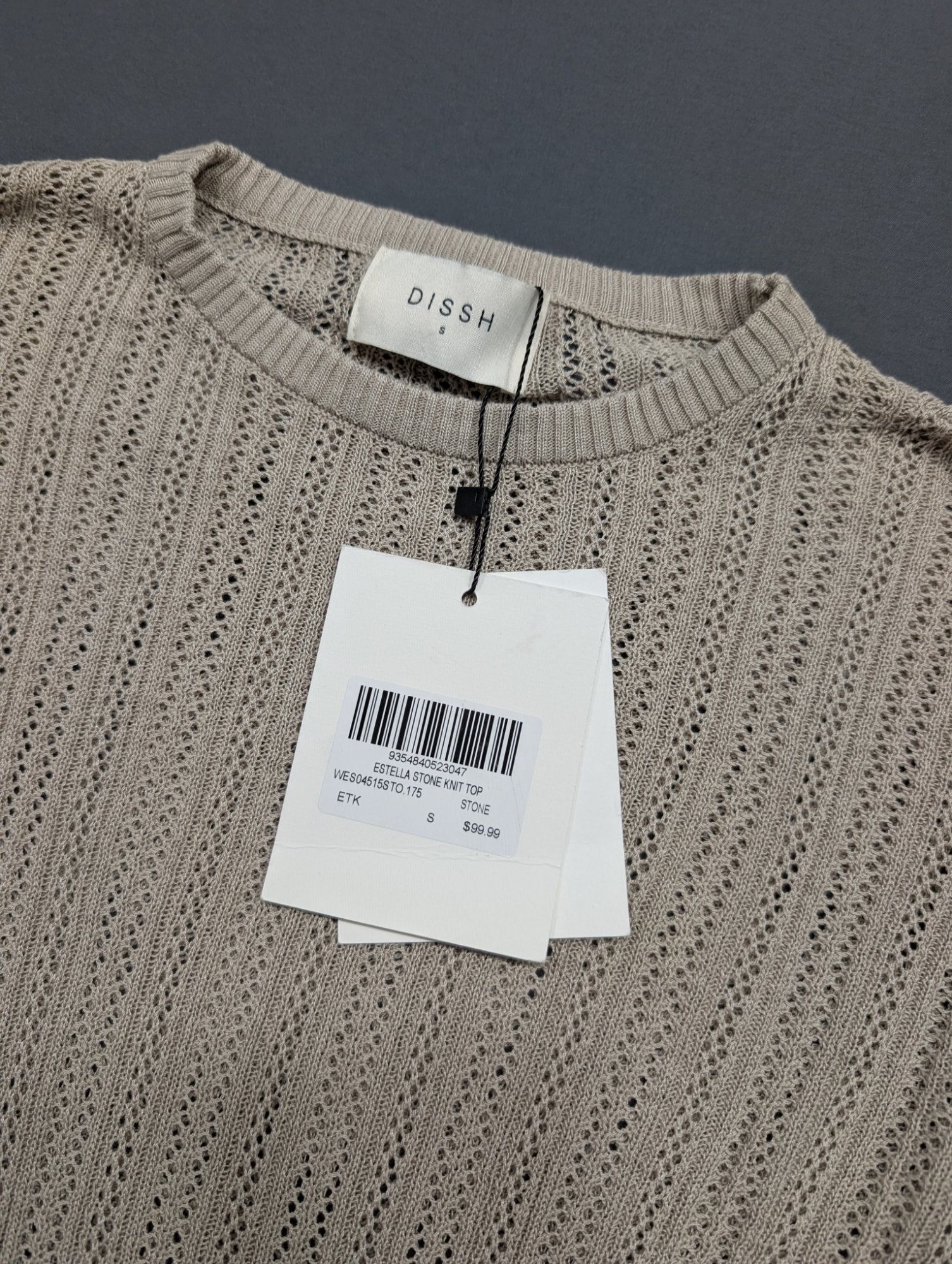 DISSH Estella Stone Knit Top Long Sleeve Crew Neck Size S