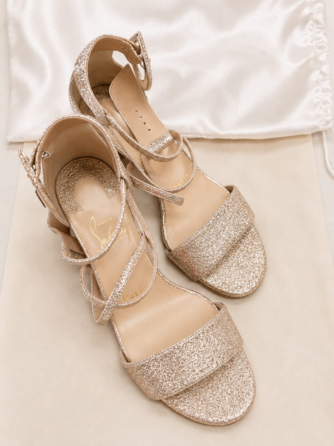 Christian Louboutin gold glitter block heel sandals