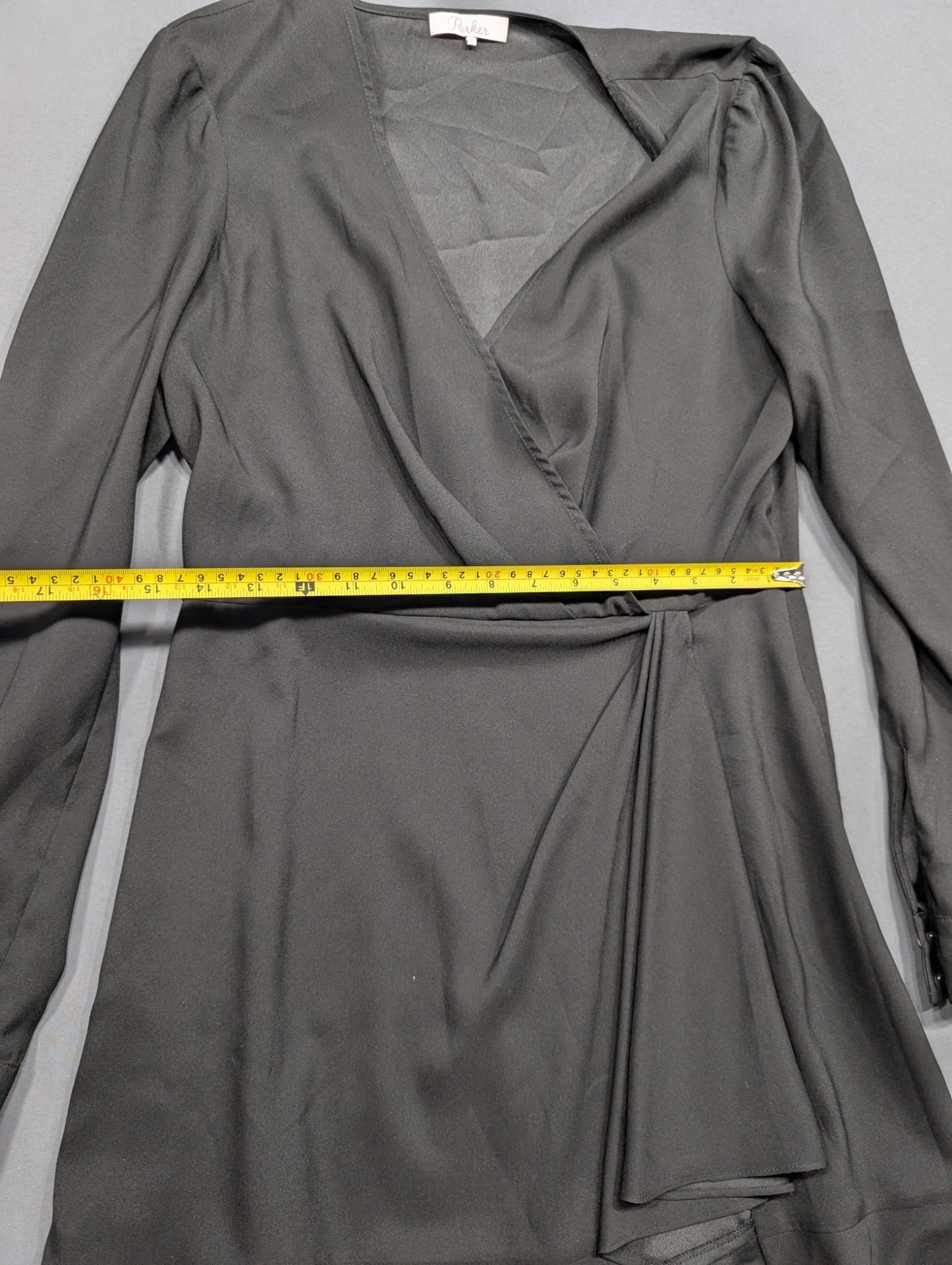 Parker Wrap Mini Dress Size 8 Long Sleeve V-Neck Dark Olive Gray