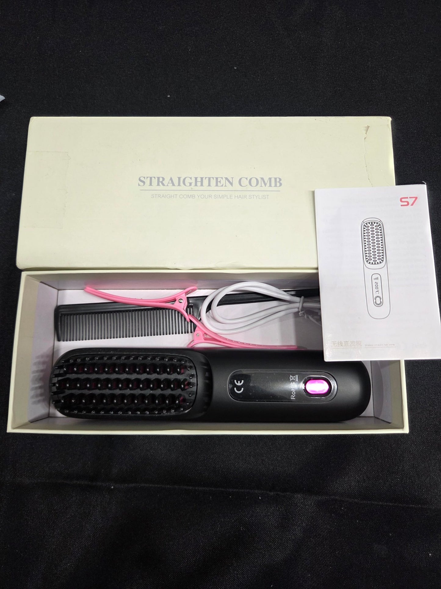 S7 Straighten Comb Electric Hair Straightener Brush Hot Comb Black