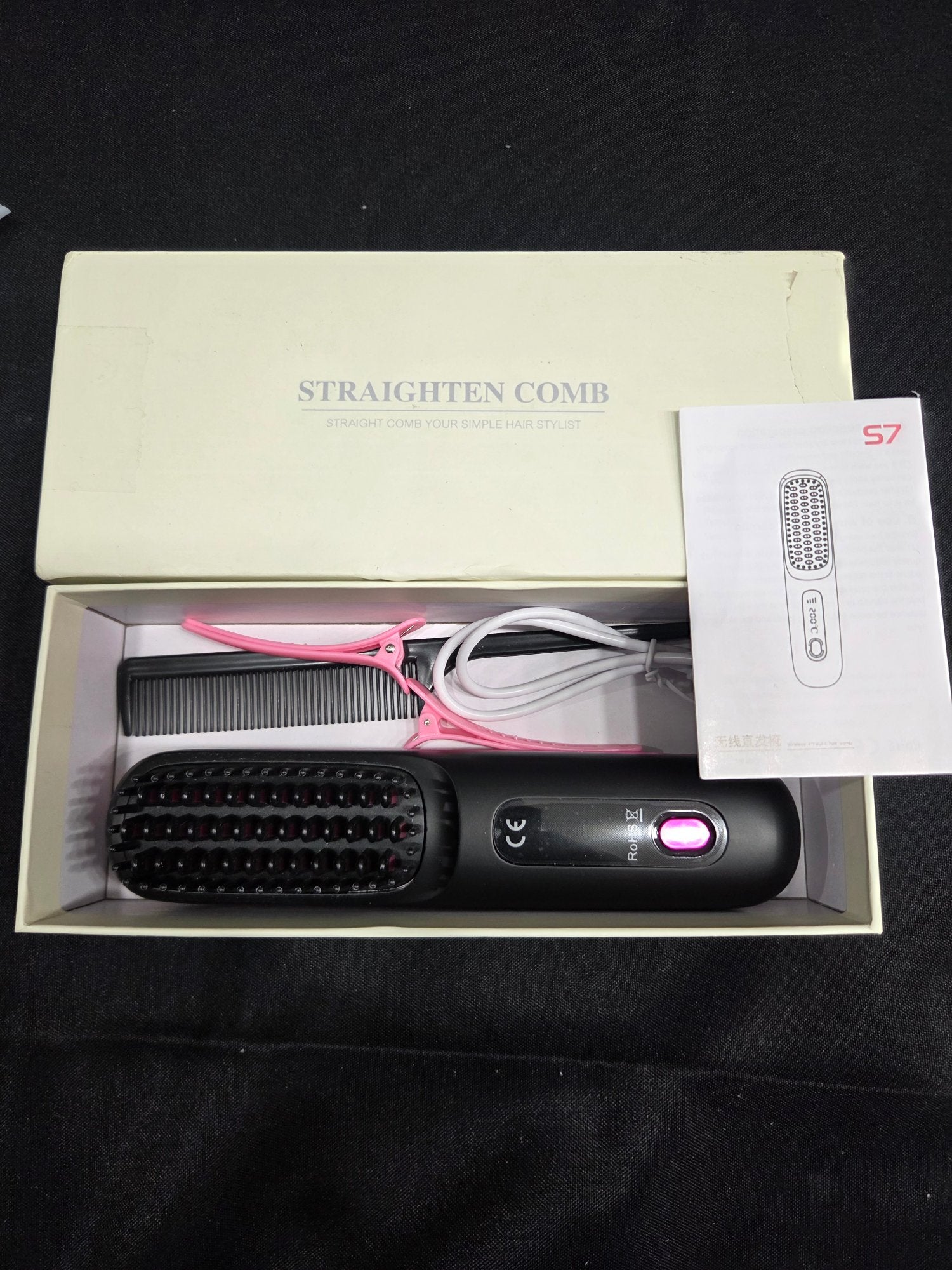 S7 Straighten Comb Electric Hair Straightener Brush Hot Comb Black